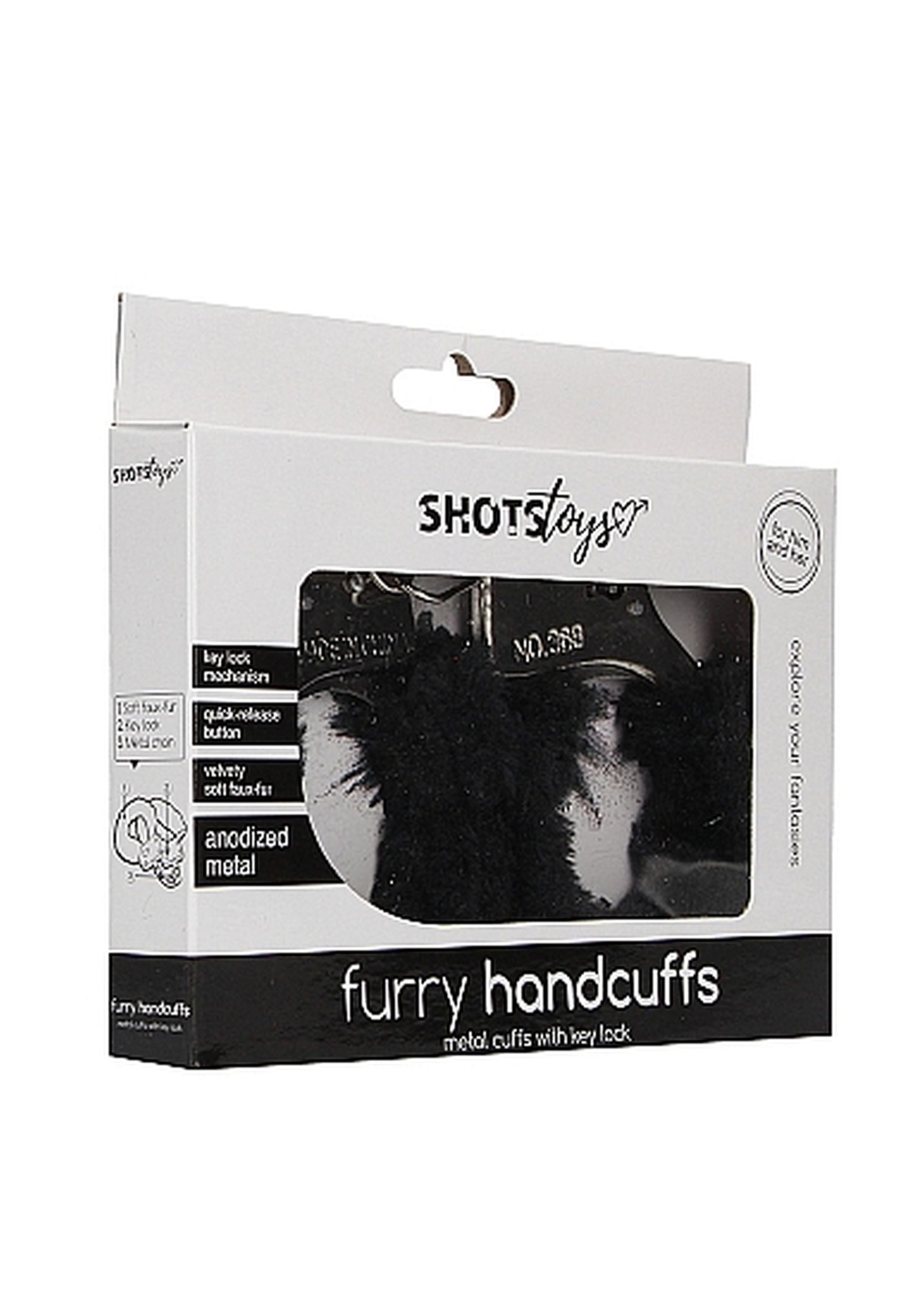 ShotsToys Furry Handcuffs Black - Kajdanki z futerkiem Czarny