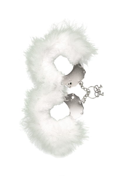 Cnex Metallic Handcuffs,Feather Cov White - Kajdanki z futerkiem, białe