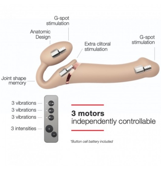 Strap-on-me Vibrating Strap-on Vanilla L - Wibrujące dildo strap on, Beżowy