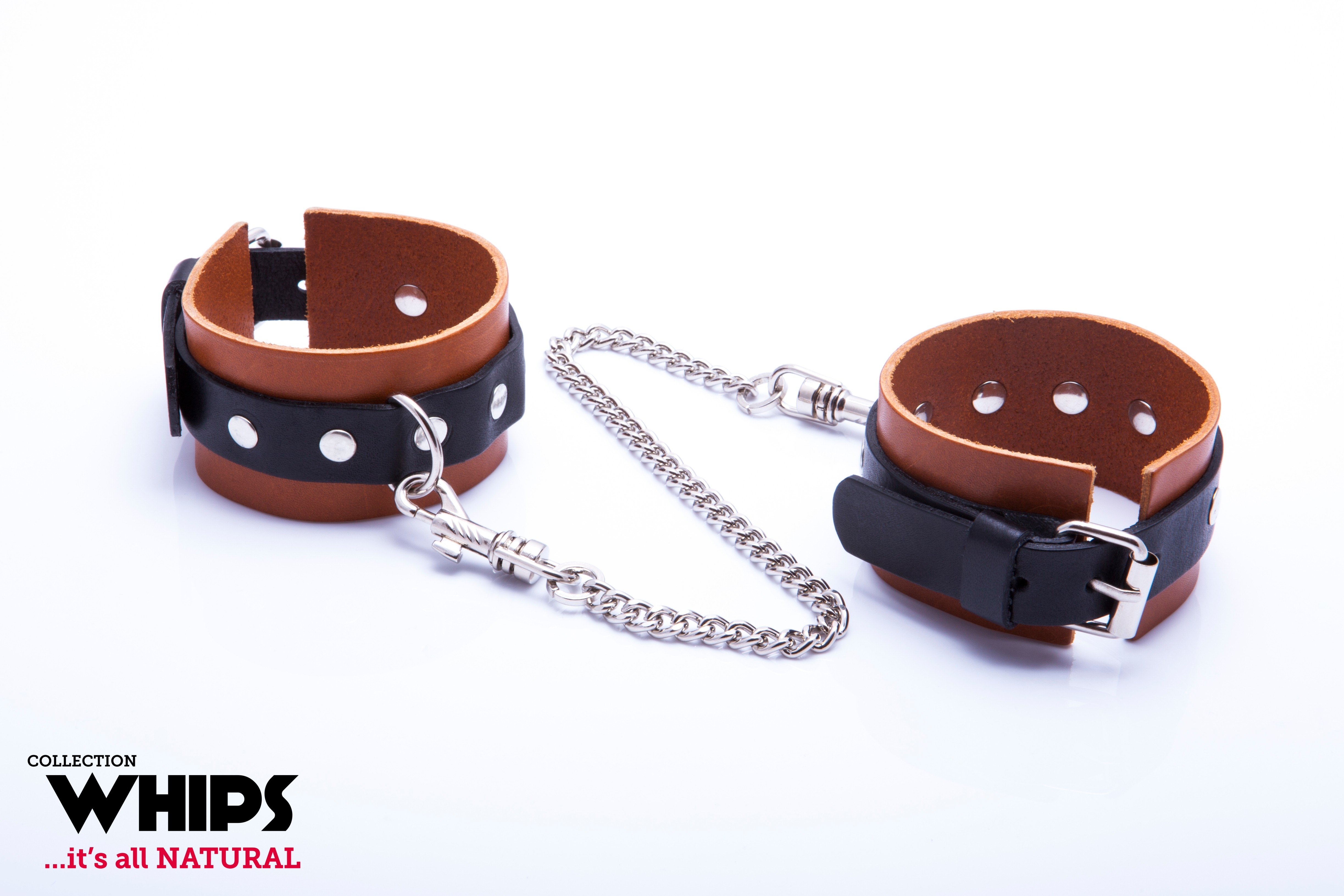 Whips Collection - Kajdanki Męskie Na Ręce, Koniakowe