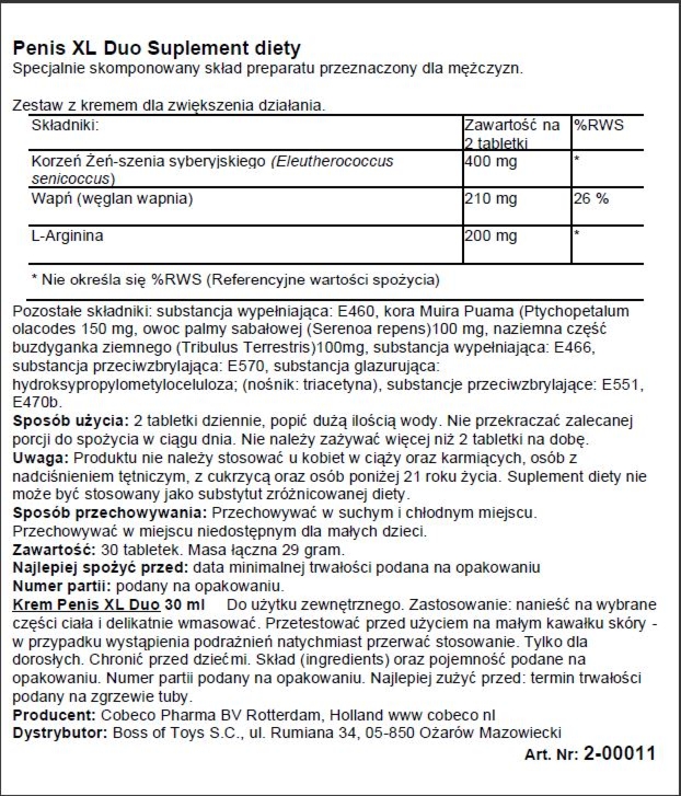 Cobeco Penis Xl Duo PackEfs - Tabletki na powiększenie penisa