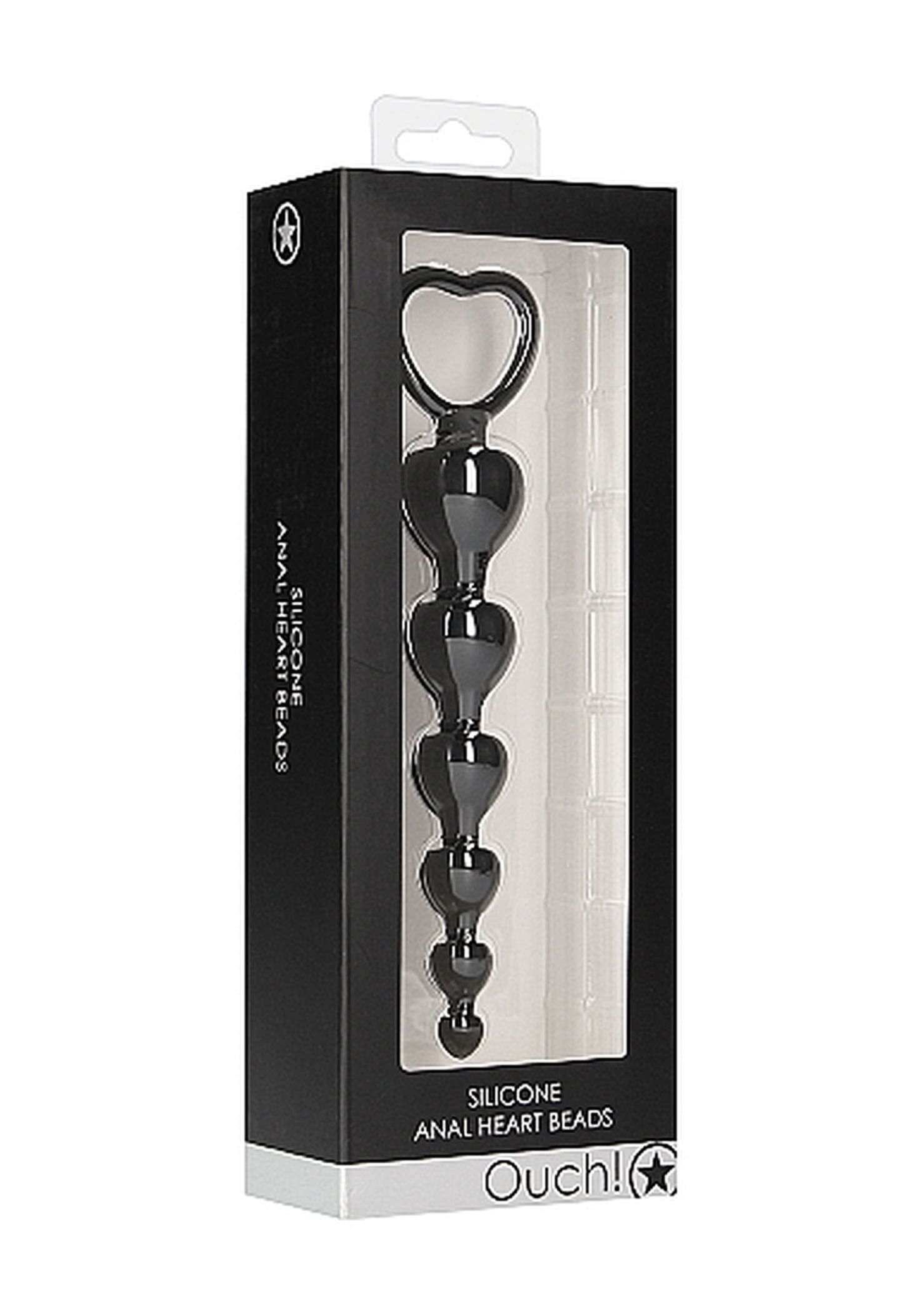 Ouch! Anal Heart Beads Black - Koraliki analne