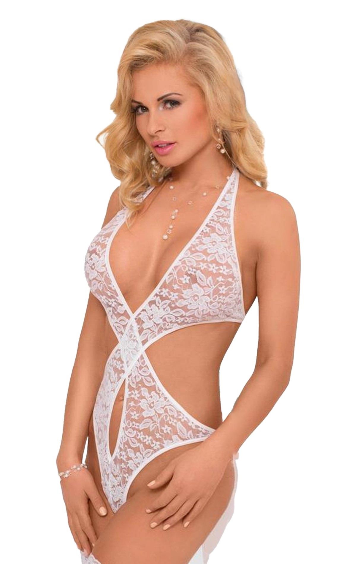 Softline Silvia - Koronkowe body, Białe Wariant/Rozmiar: One Size