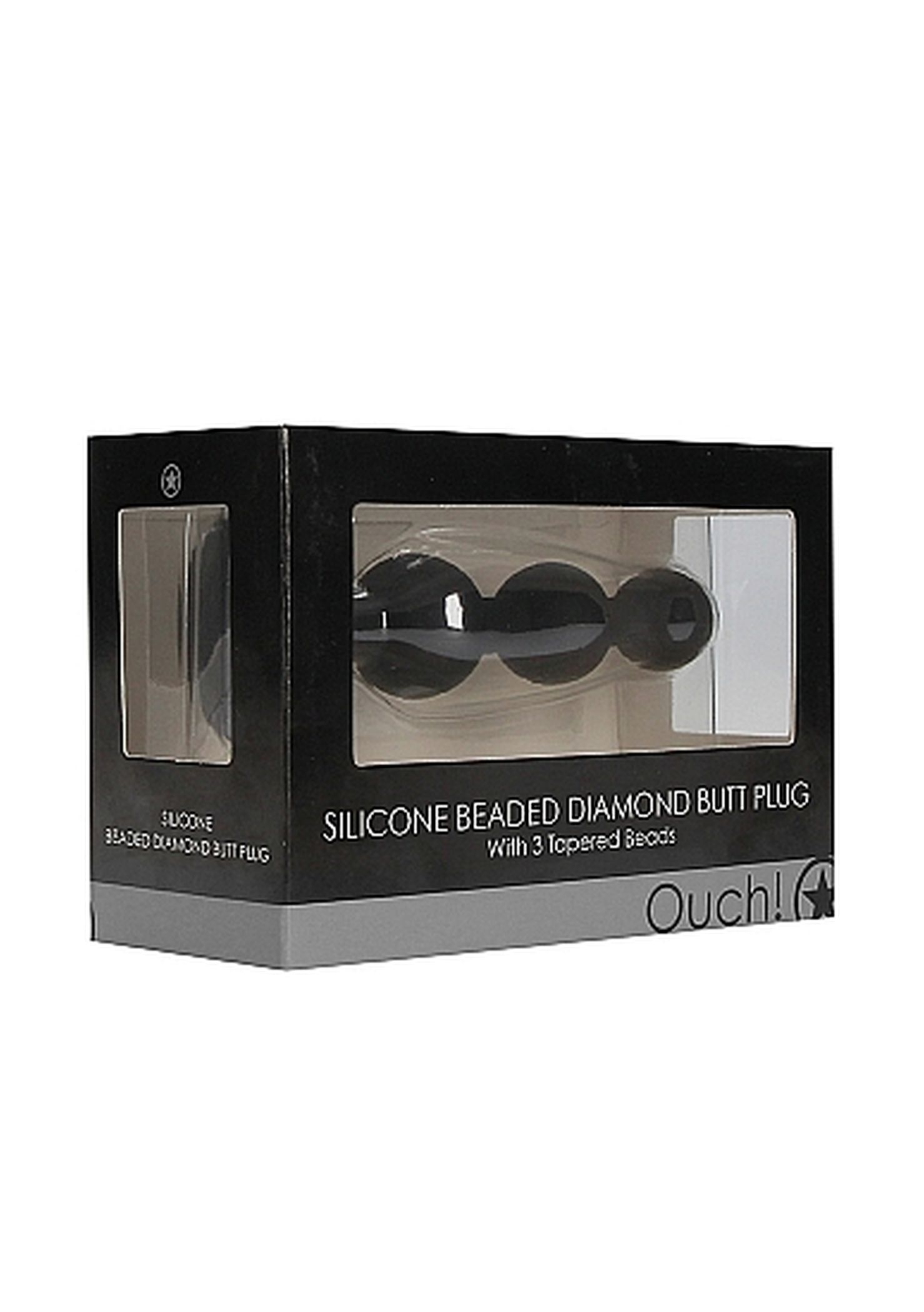 Ouch! Silicone Beaded Diamond Butt Plug Black - Koraliki analne z diamentem