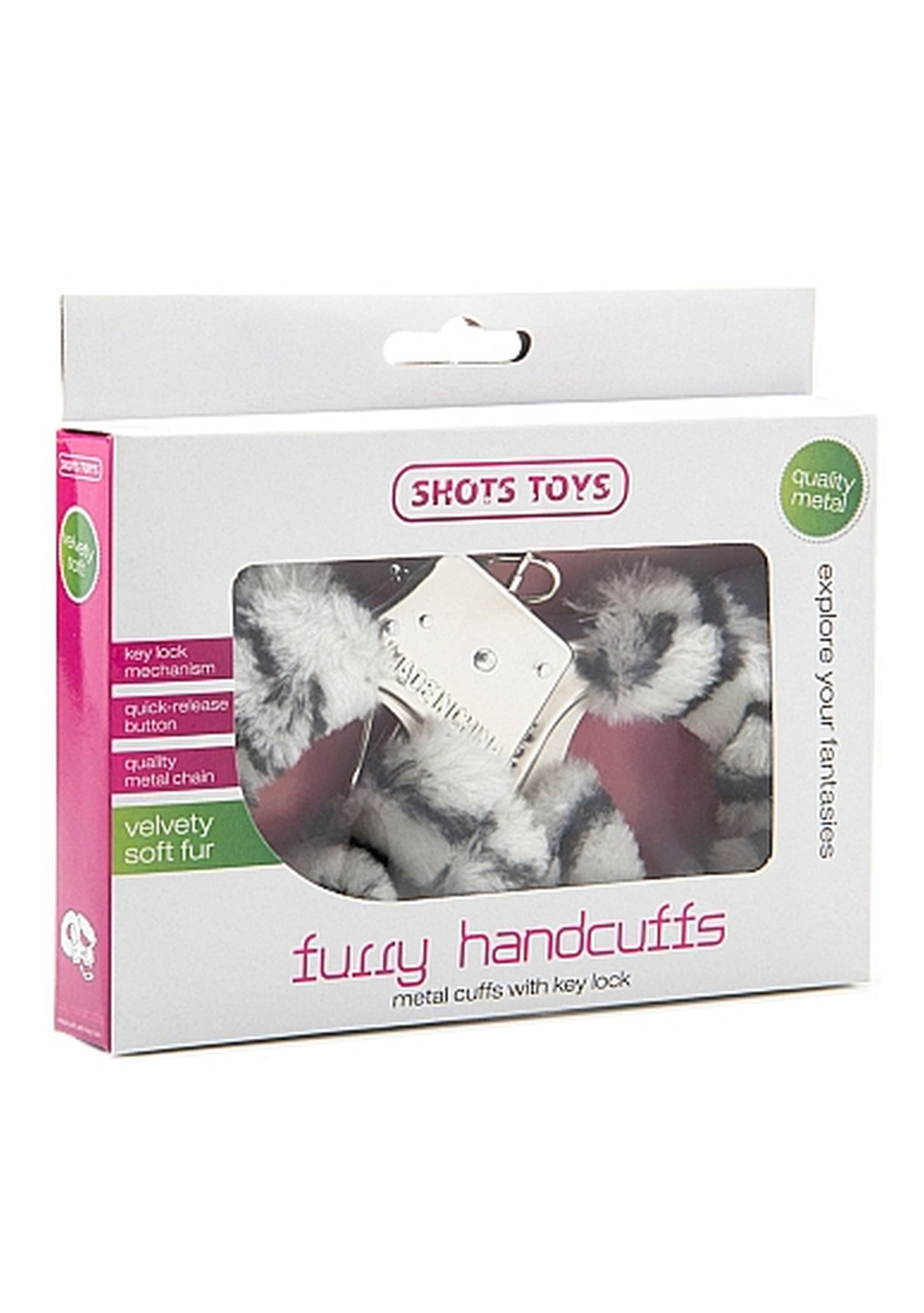 ShotsToys Furry Handcuffs Zebra - Kajdanki z futerkiem zebra