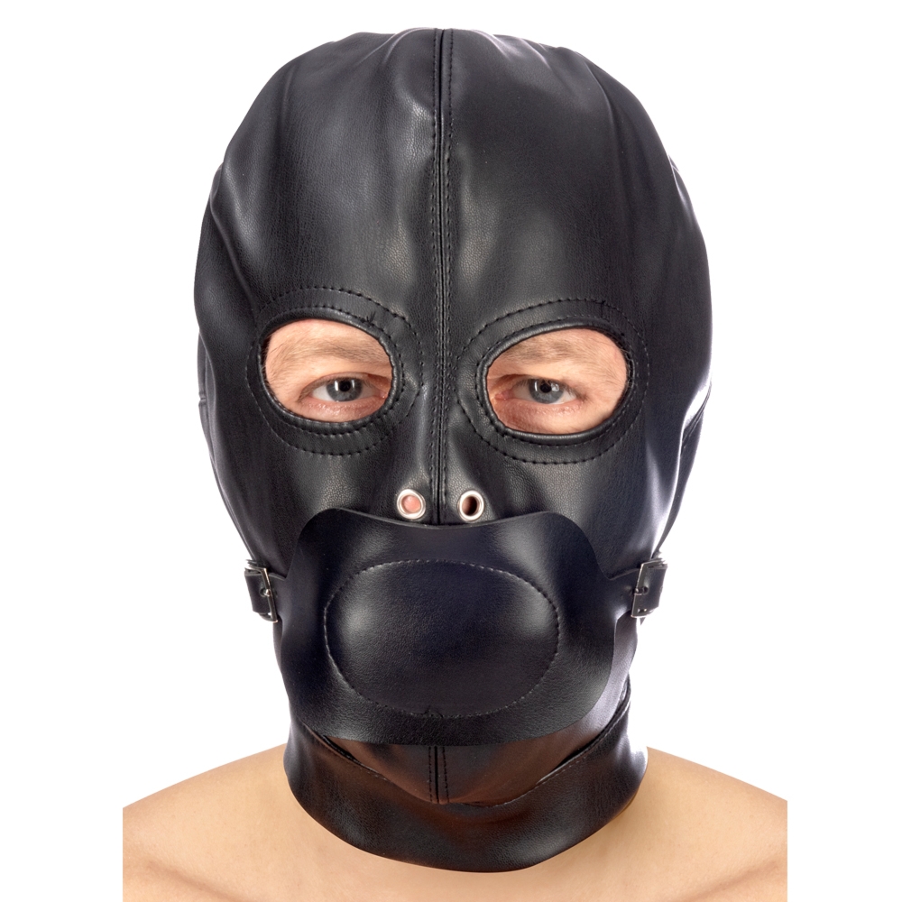 Fetish tentation Hood in leatherette with removable gag - maska bdsm