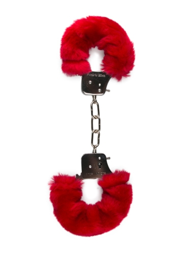 Easy Toys Furry Handcuffs Red - Kajdanki z futerkiem, czerwone