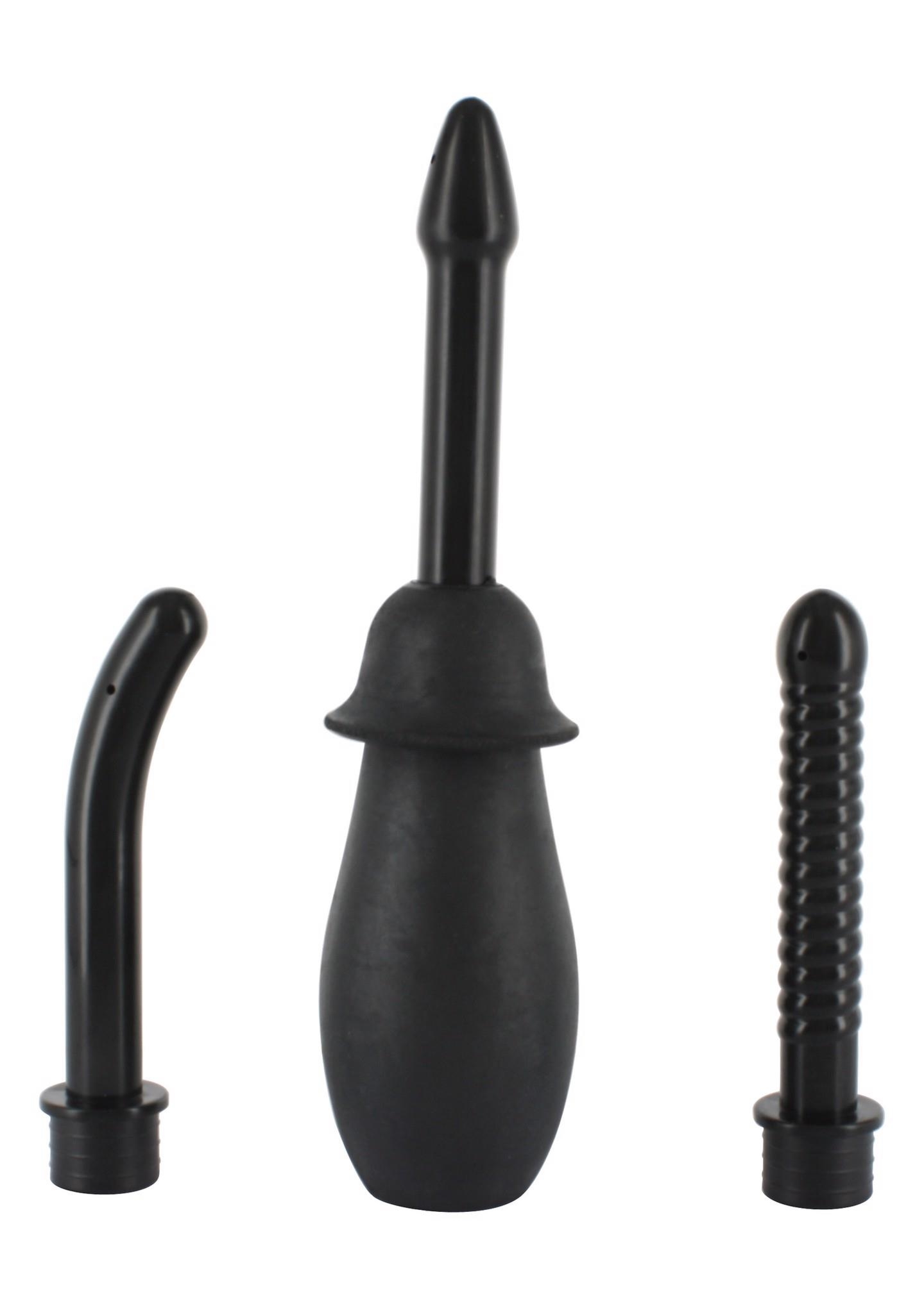 Seven Creations Anal Douche Kit Black - Gruszka do lewatywy z różnymi końcówkami
