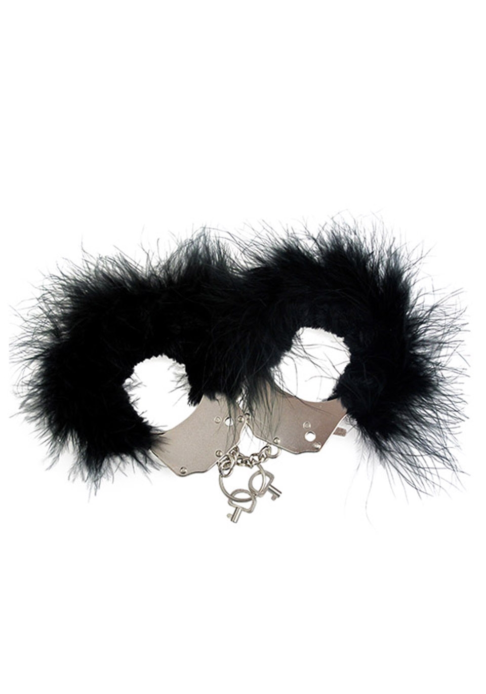 Cnex Metallic Handcuffs,Feather Cov Black - Kajdanki z futerkiem, czarne
