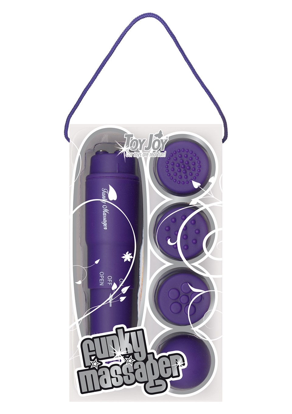 ToyJoy Funky Massager Purple - Wibrator łechtaczkowy z różnymi końcówkami, fioletowy