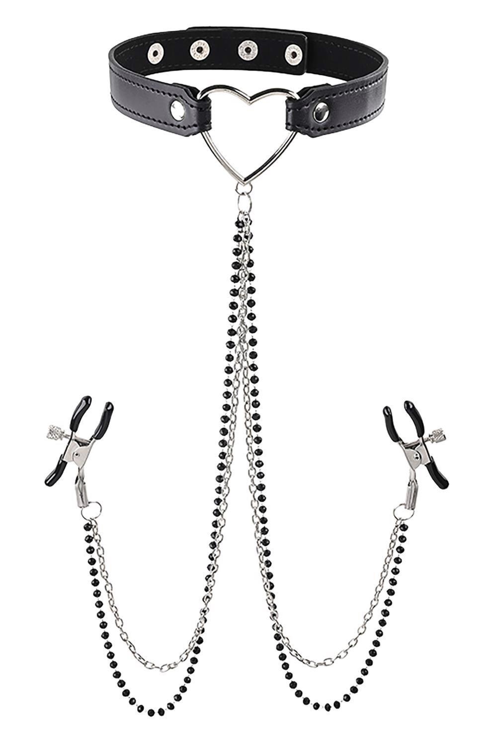 Sportsheets Sm Amor Collar With Nipple Jewelry - Zestaw BDSM