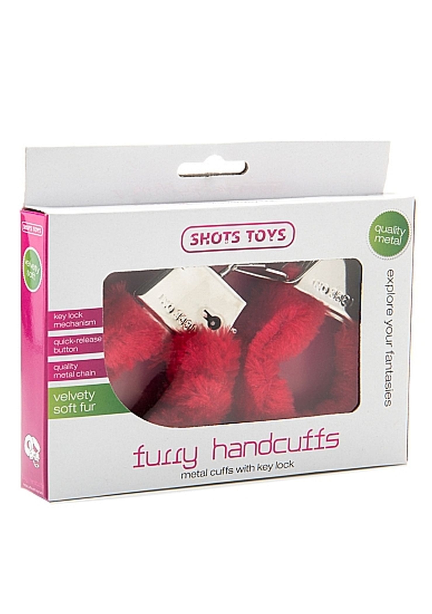 ShotsToys Furry Handcuffs Red - Kajdanki z futerkiem Czerwony