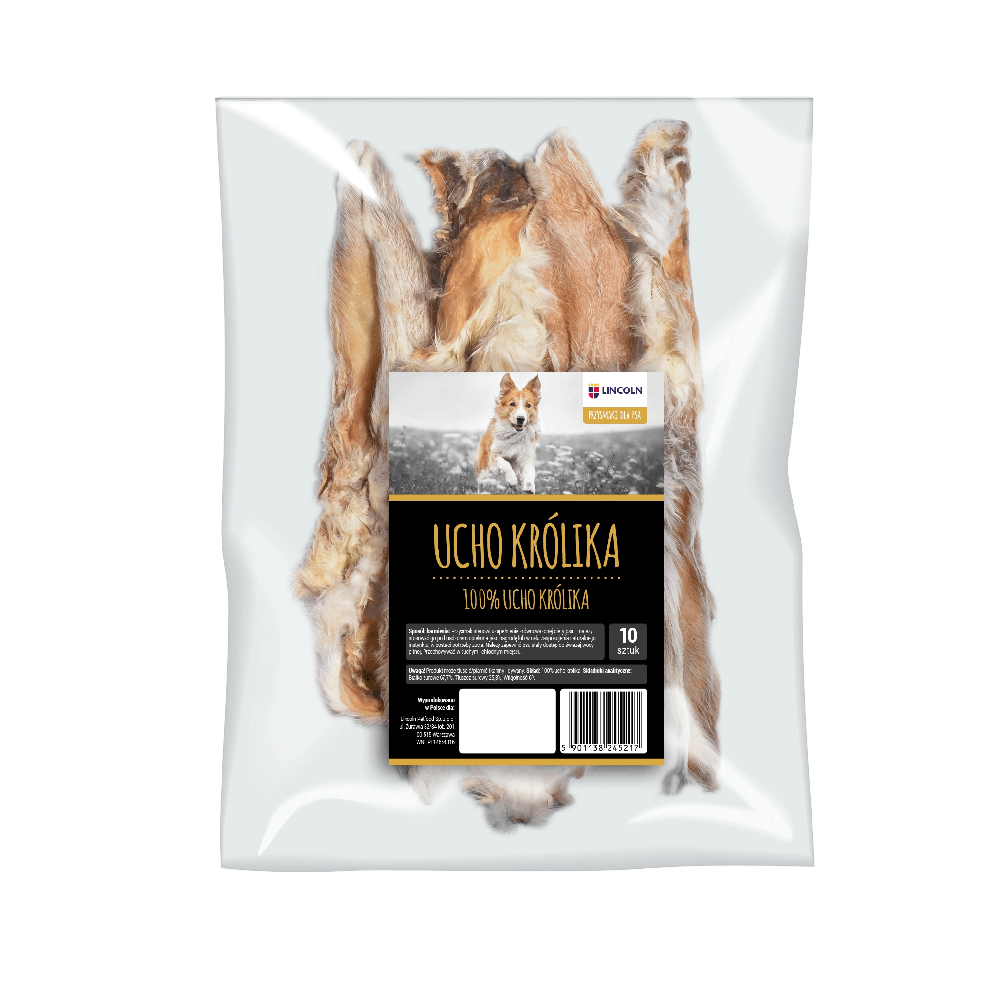 Suszone uszy królicze z futrem dla psa, szczeniaka