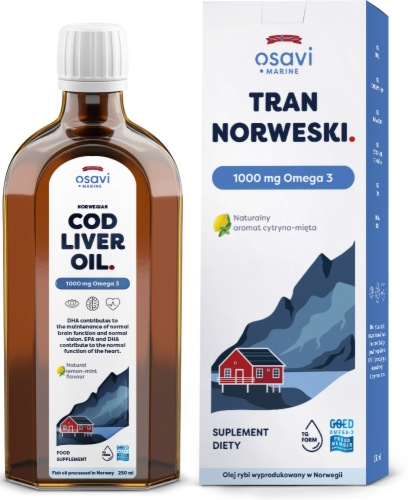 Tran Norweski 1000 mg Omega 3 - smak cytryna-mięta (250 ml)