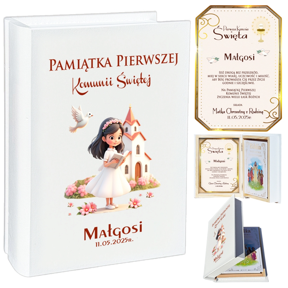 Biblia dla dzieci (368 stron) w drewnianym pudełku z życzeniami