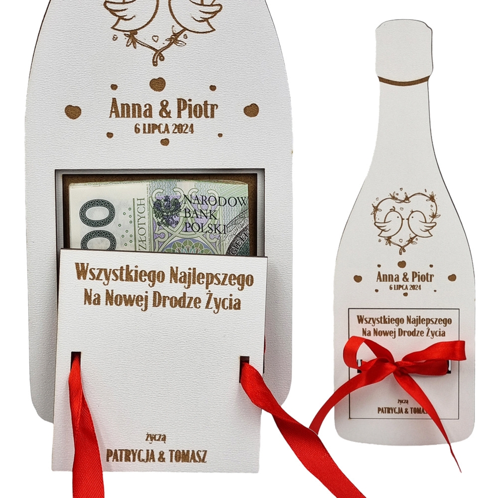 Pudełko na Pieniądze na Ślub w kształcie butelki - prezent dla Młodej Pary