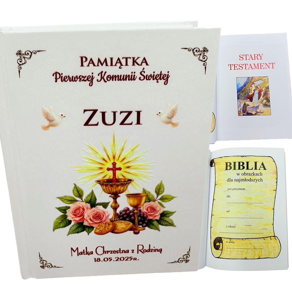 Biblia na Komunię z Imieniem Dziecka- Pamiątka Pierwszej Komunii Świętej Prezent dla Chłopca Dziewczynki