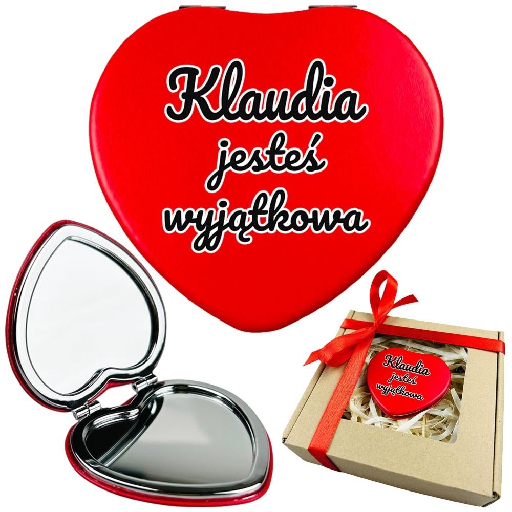 Lusterko kieszonkowe w kształcie serca z imieniem ukochanej