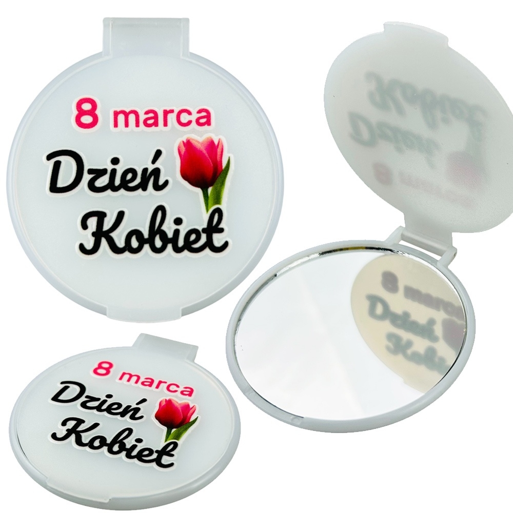 Okrągłe lusterko kieszonkowe 6 cm z nadrukiem na Dzień Kobiet