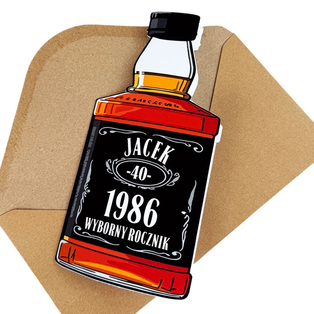 Personalizowana kartka urodzinowa w kształcie butelki whisky