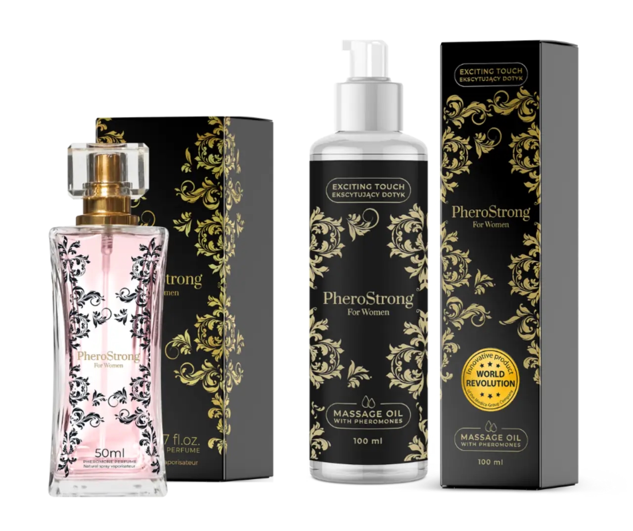 PheroStrong Pheromone for Women Perfumy 50 ml + Olejek do ciała 100 ml ZESTAW