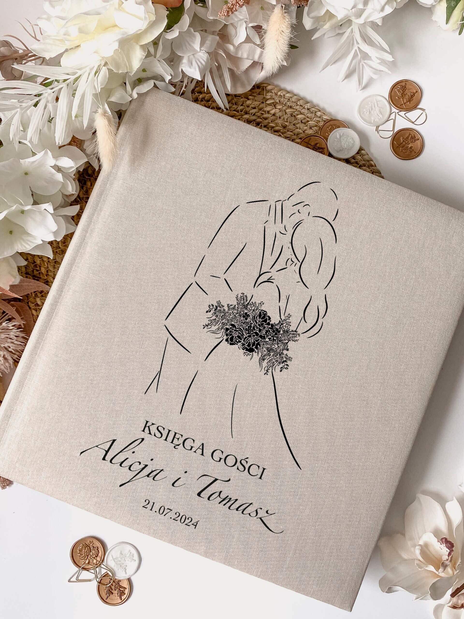 Personalizowana księga gości na wesele - lniana księga gości/album
