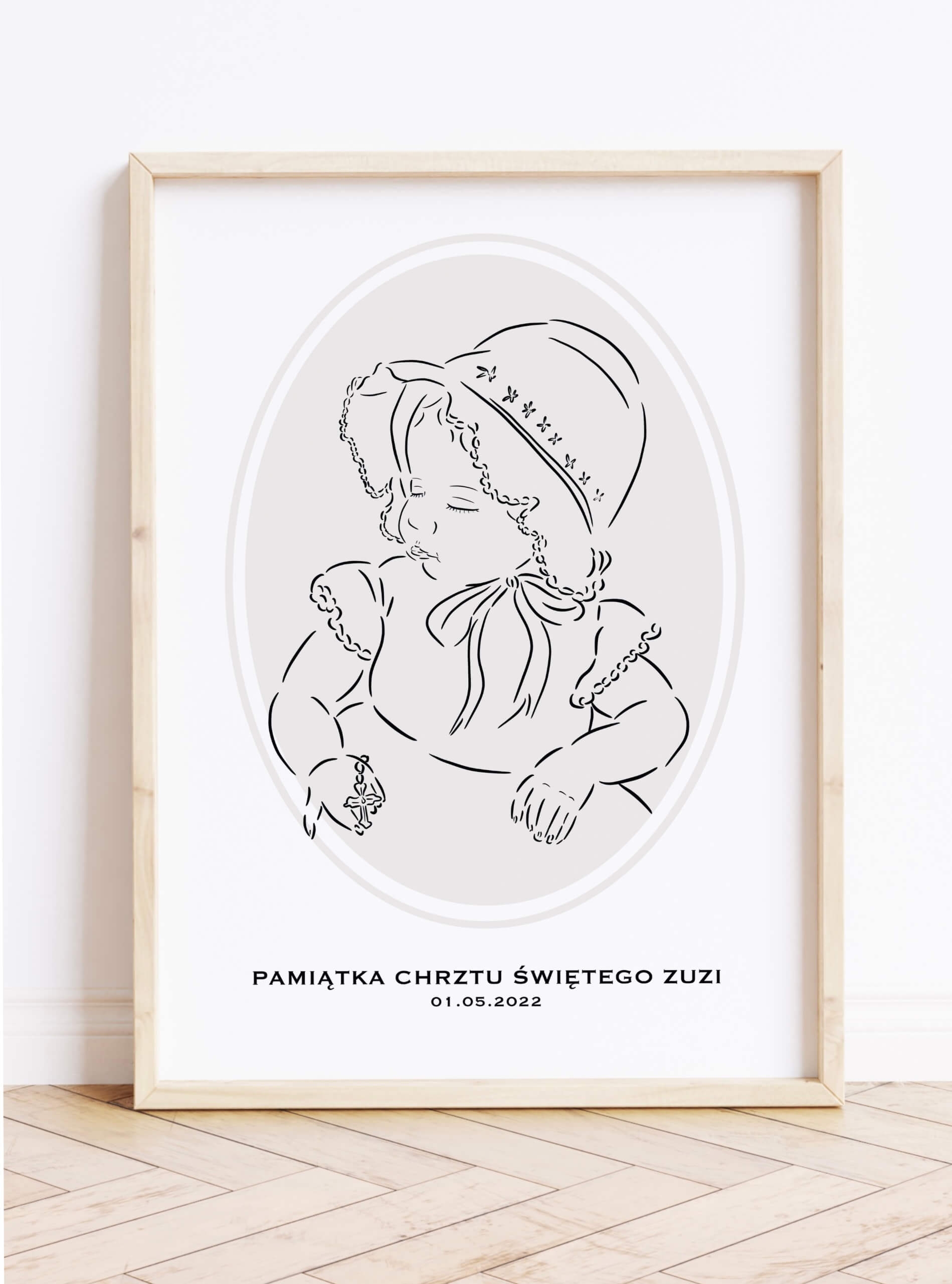 Pamiątka chrztu - personalizowana grafika na chrzest dla dziewczynki 10x15cm