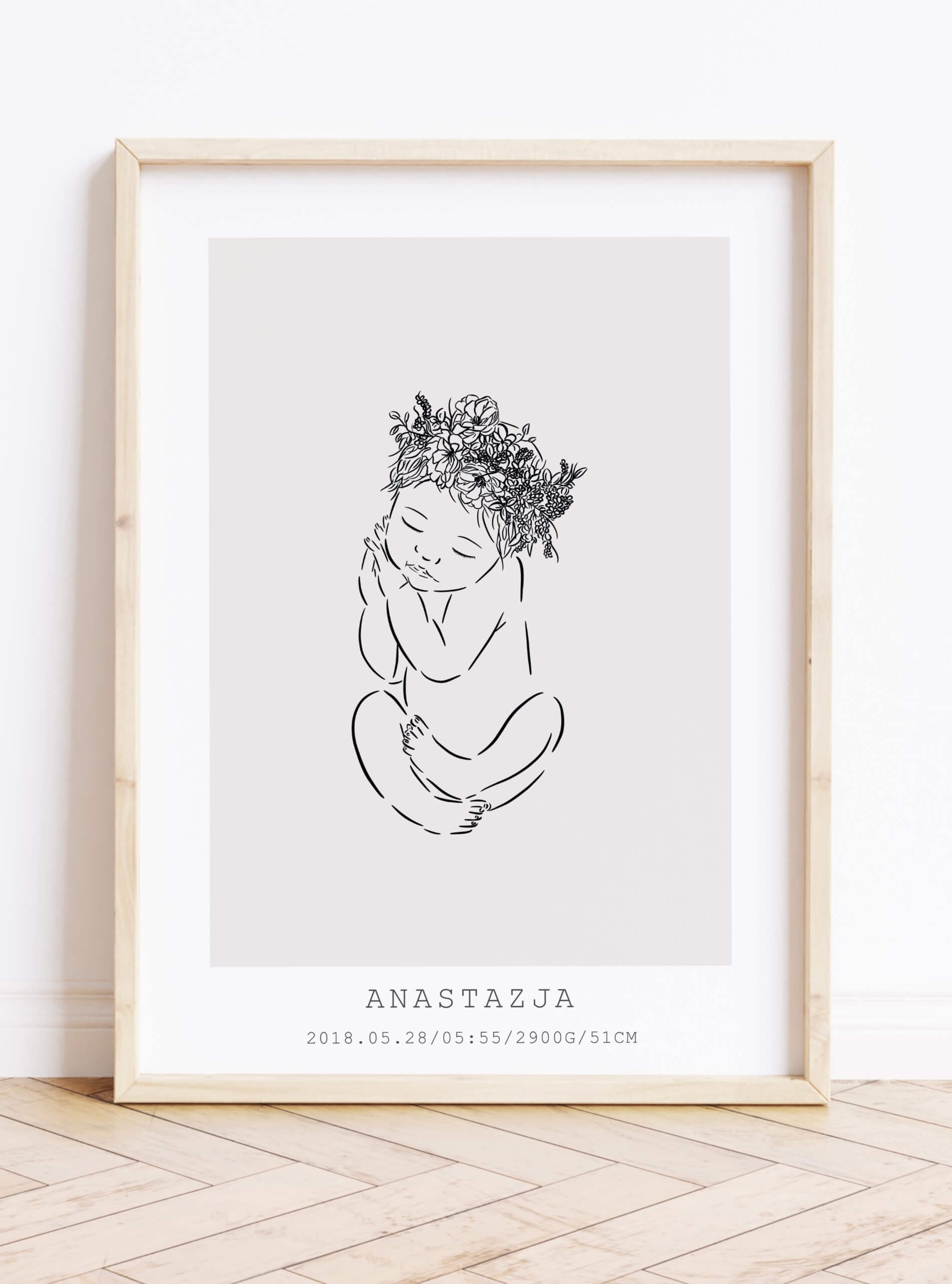 Prezent na narodziny dziewczynki - Metryczka dla dziecka, Wzór 6 A4