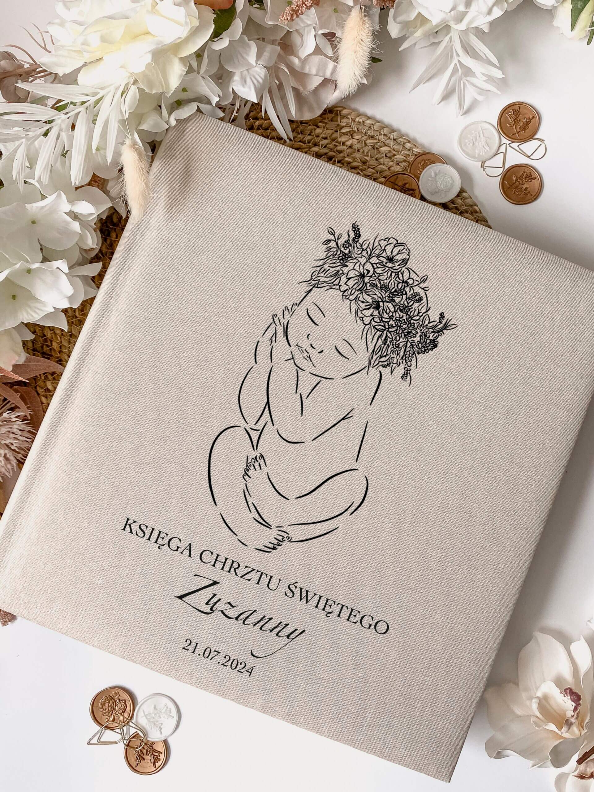 Duża księga gości na chrzciny dziewczynki - lniana księga gości/album