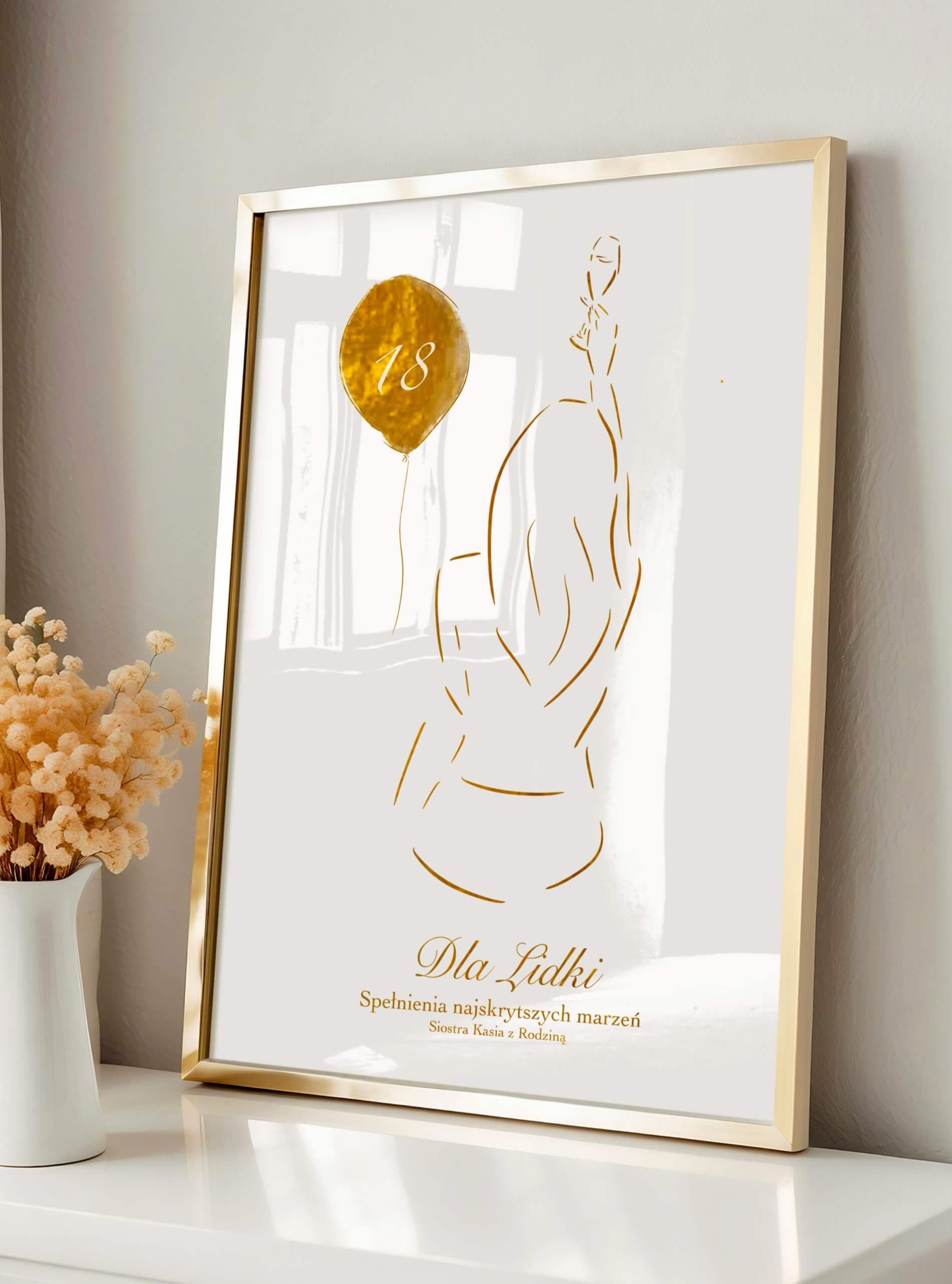 Prezent z okazji 18 urodzin- złoty plakat dla solenizantki A4
