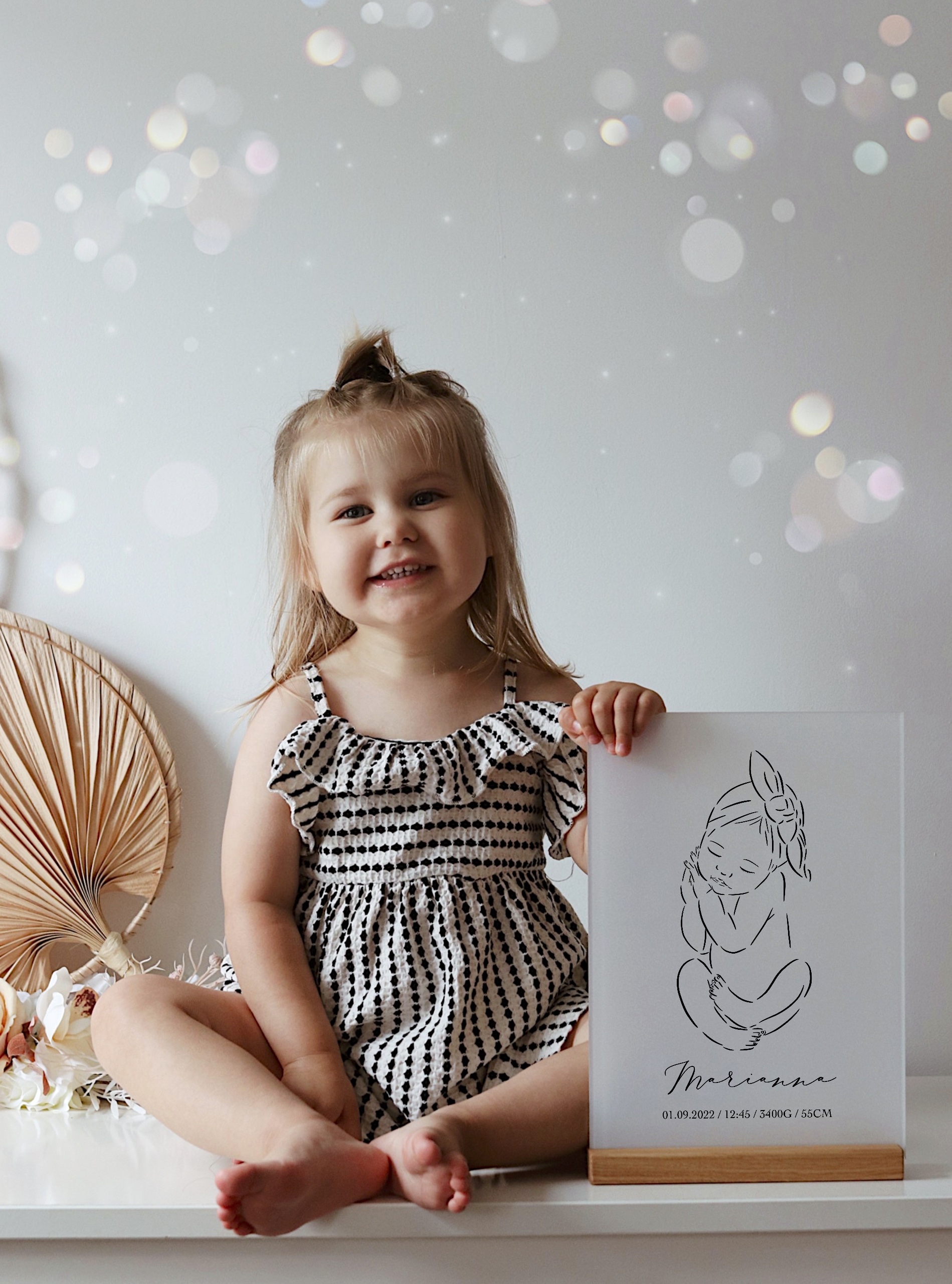 personalizowana metryczka na szkle akrylowym - prezent na urodziny dla niemowlaka 10x15cm