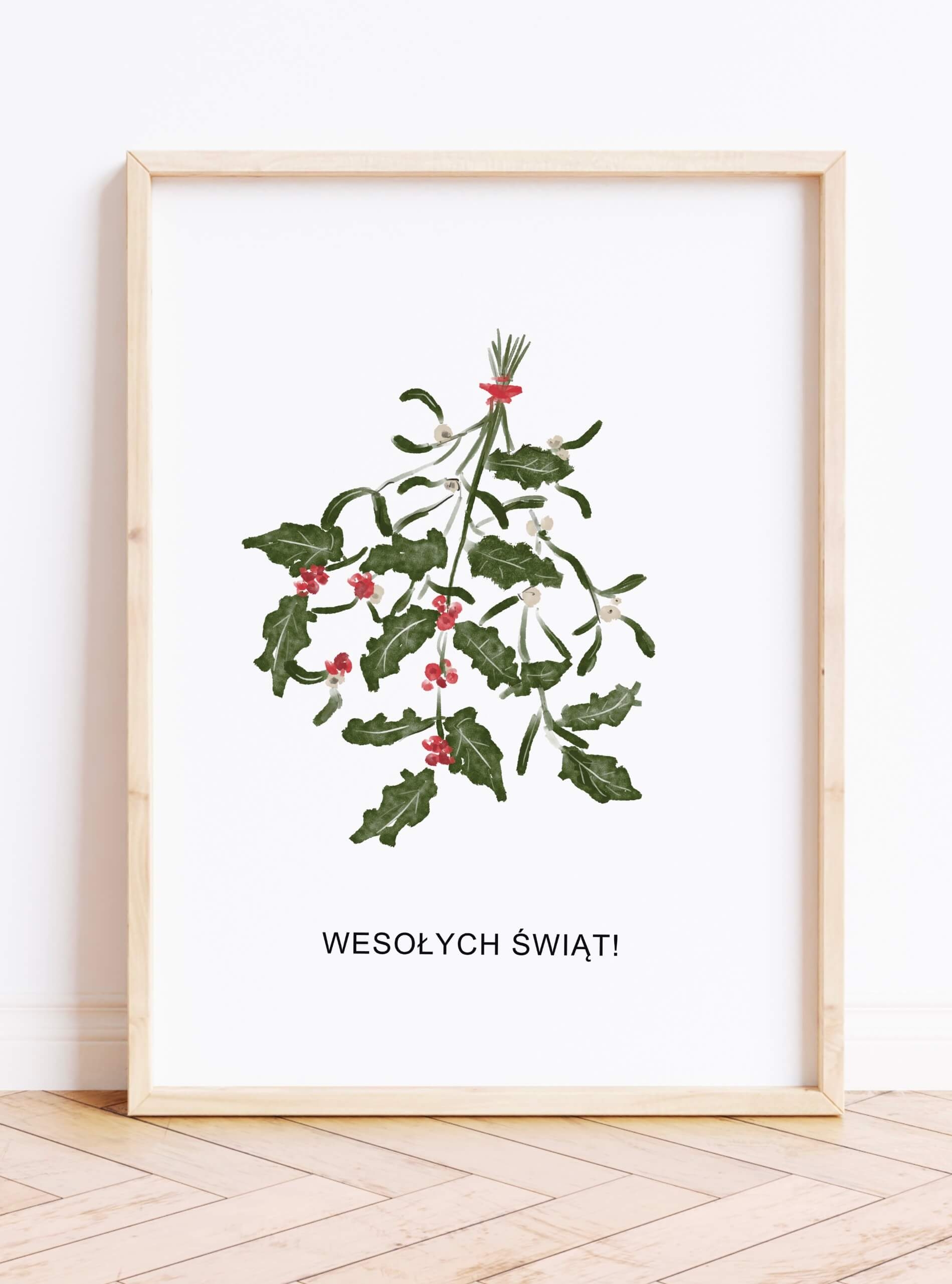 Plakat świąteczny - minimalistyczna jemioła 10x15cm