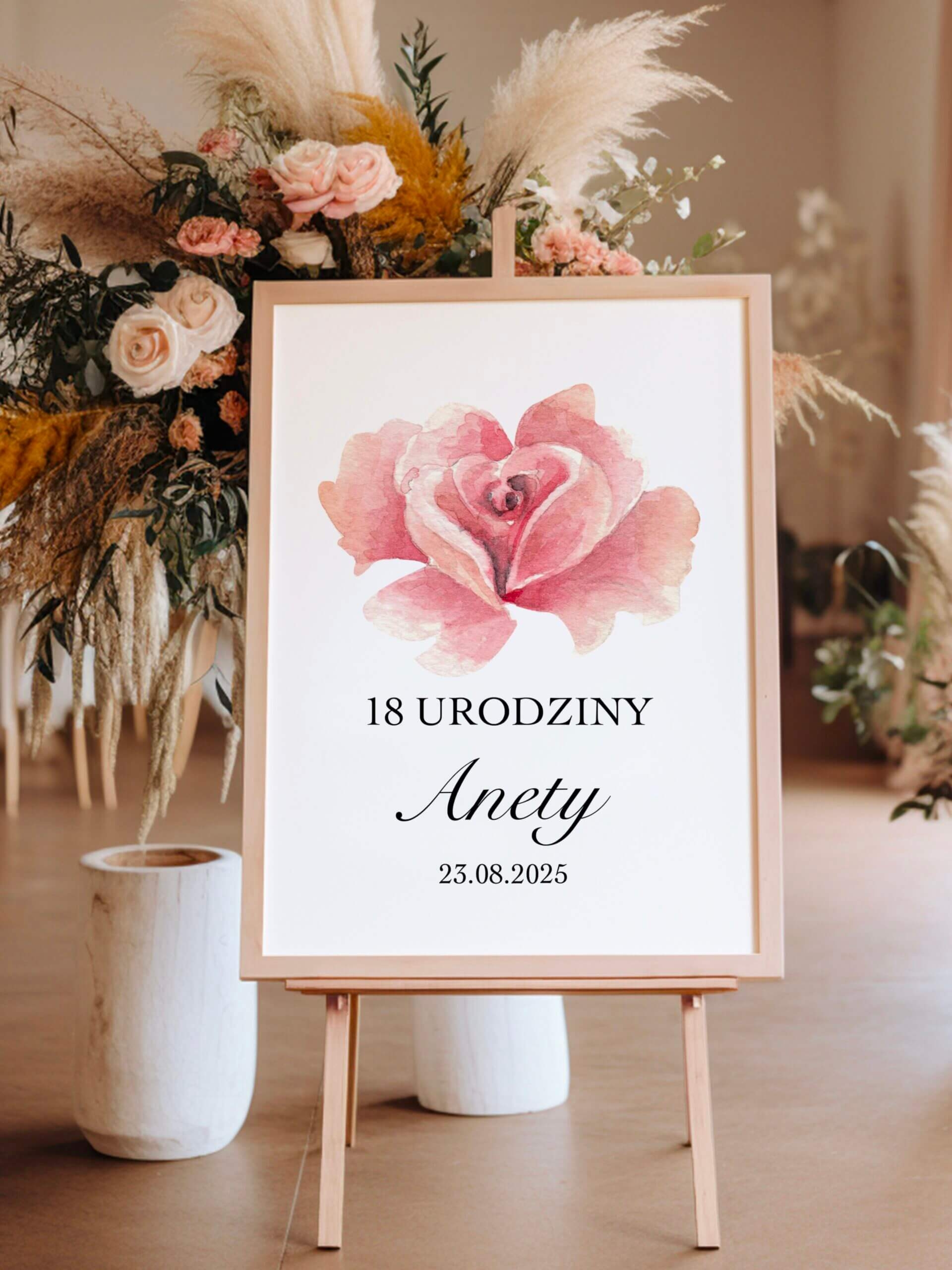 Plakat powitalny na 18 urodziny z motywem kwiatowym