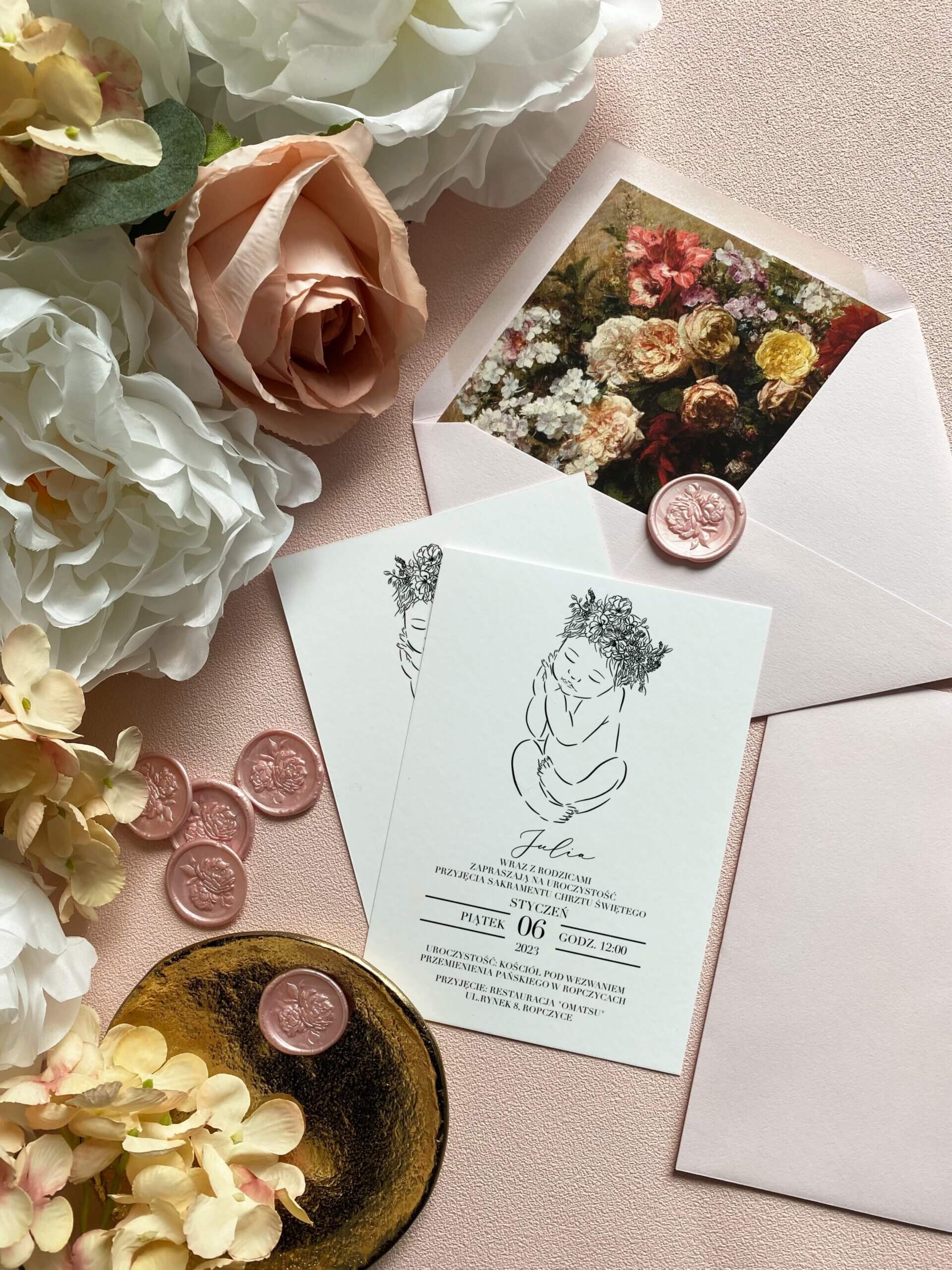 Wyjątkowe zaproszenia na Chrzest Święty dla dziewczynki - 1 karta
