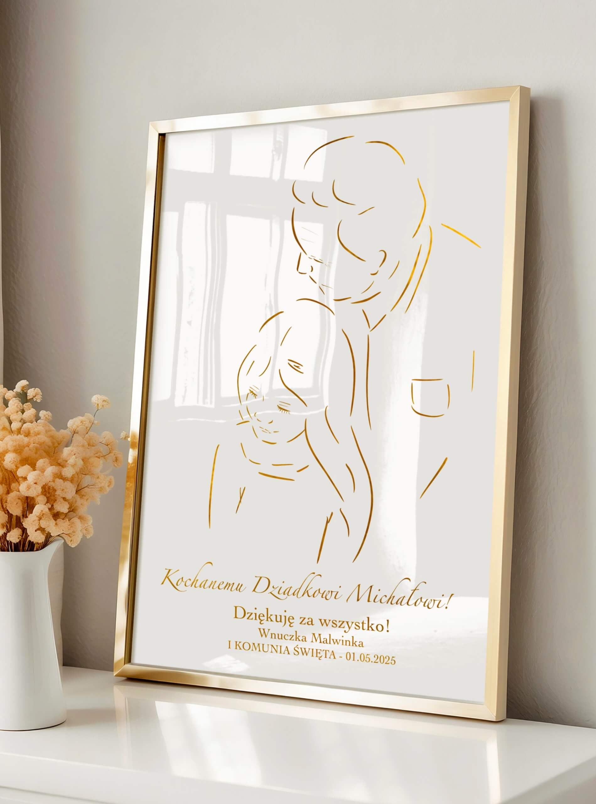 Podziękowanie dla Dziadka na Komunię od dziewczynki - złoty plakat A4