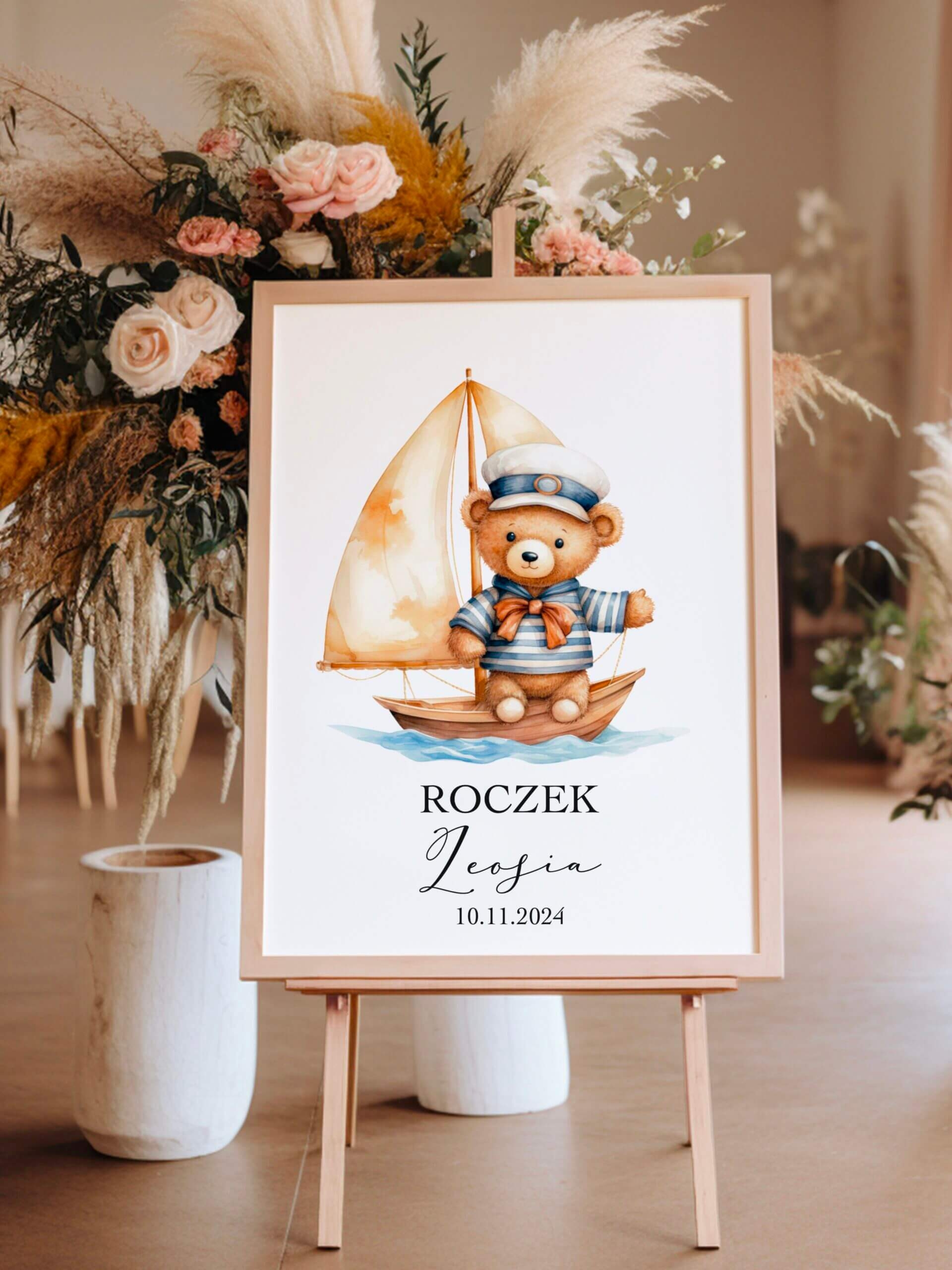 Tablica powitalna na roczek w stylu marynistycznym