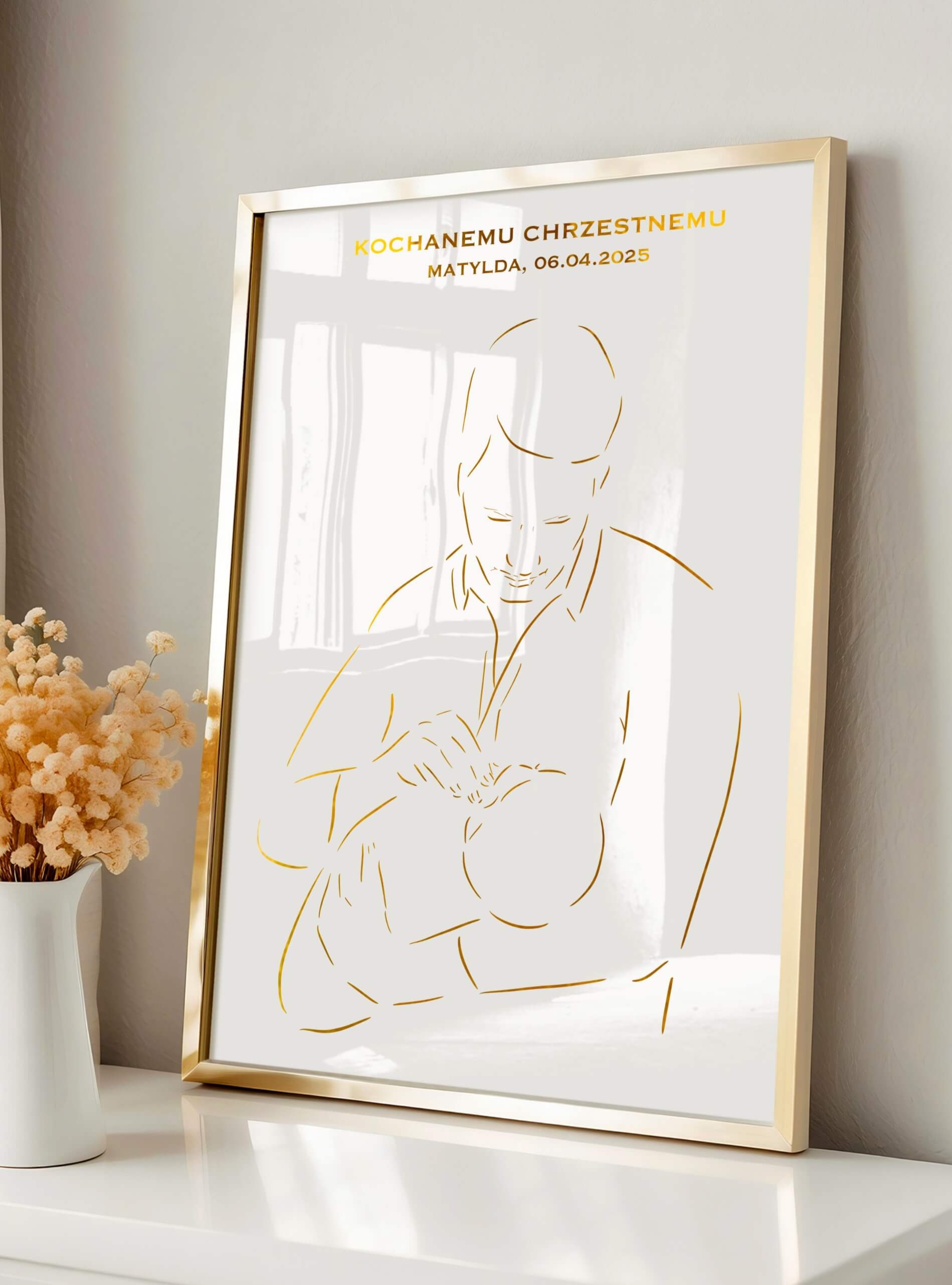 Eleganckie podziękowania dla Chrzestnego od dziecka - złoty plakat A4