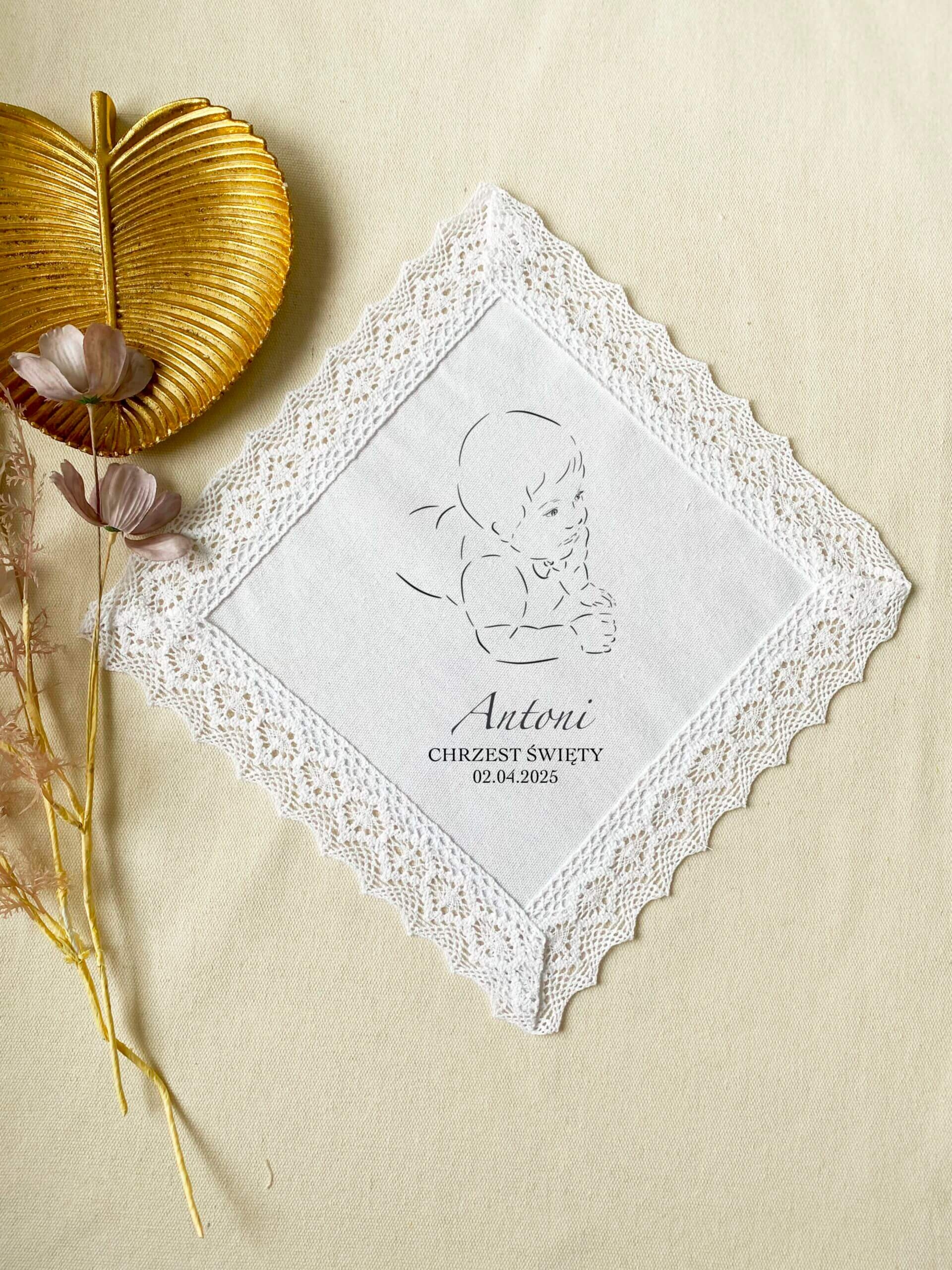 Koronkowa szatka do Chrztu Św. dla chłopca (dodatki do wyboru)
