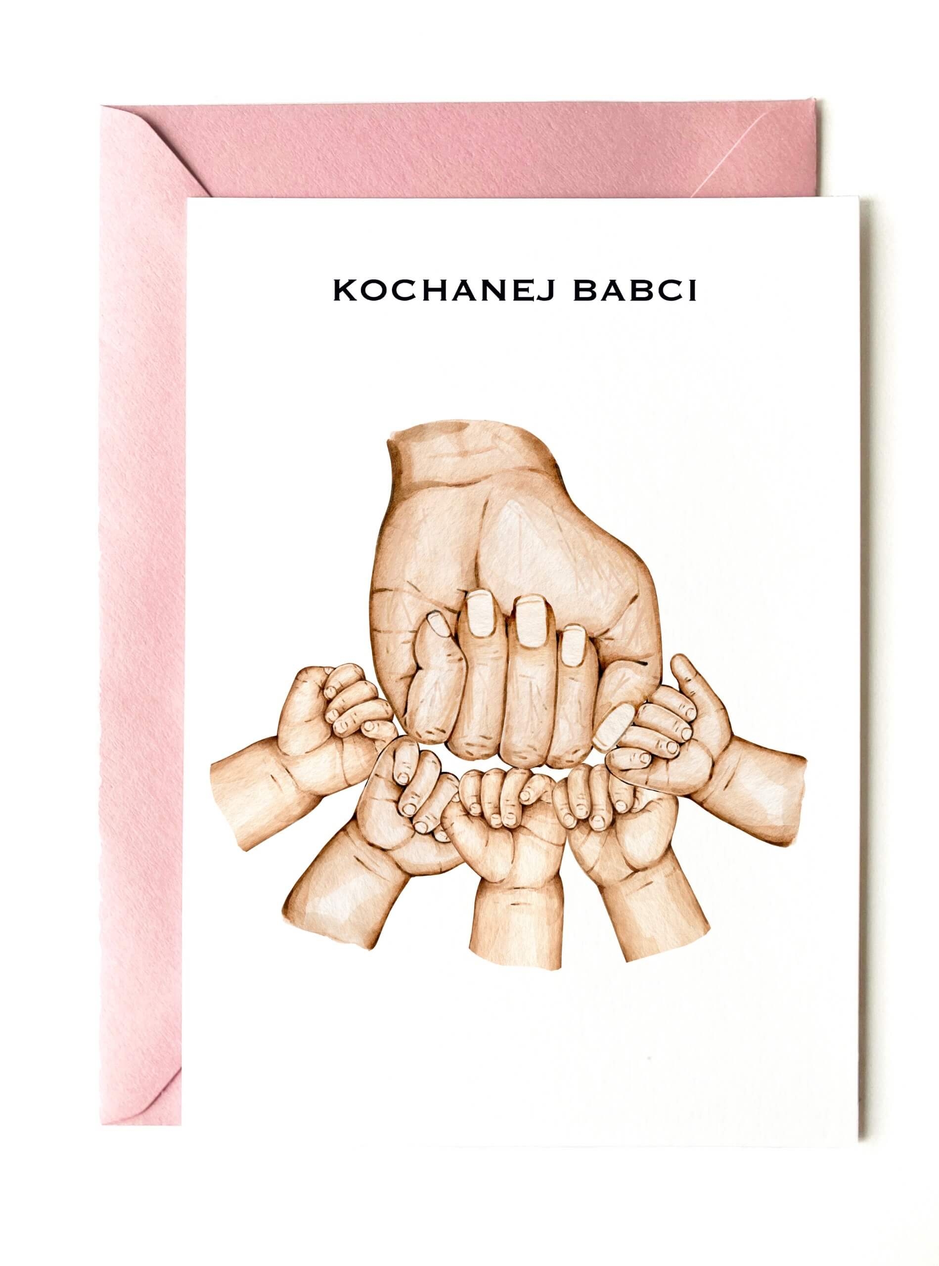 Personalizowana kartka na Dzień Babci od 5 wnuków DŁONIE