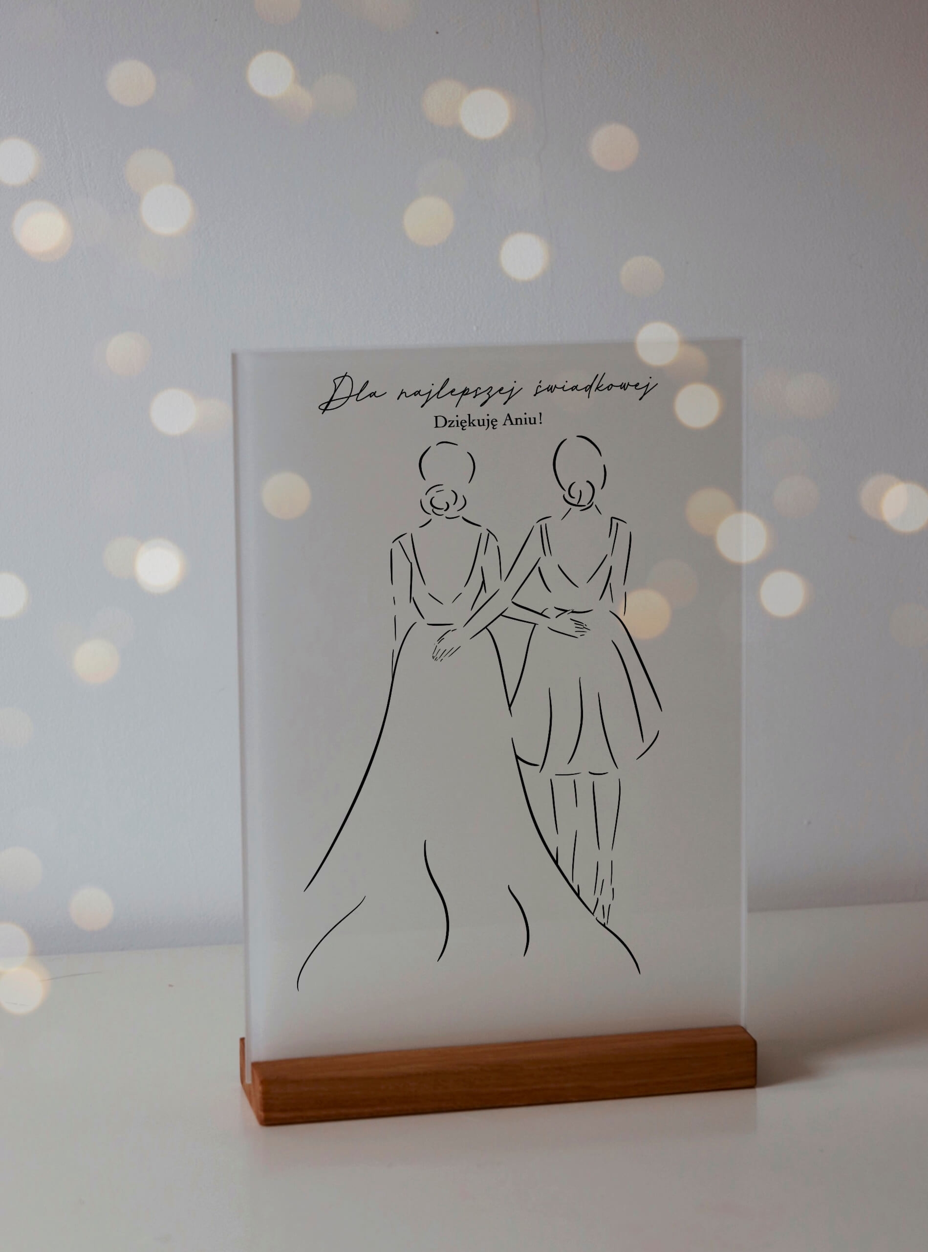 Personalizowana statuetka na szkle akrylowym - prezent dla świadkowej/druhny