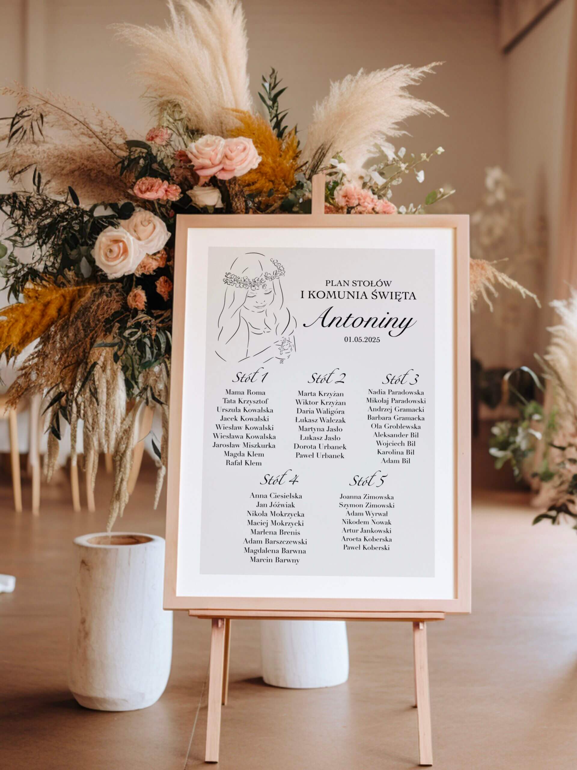 Plan stołów na Komunię dla dziewczynki