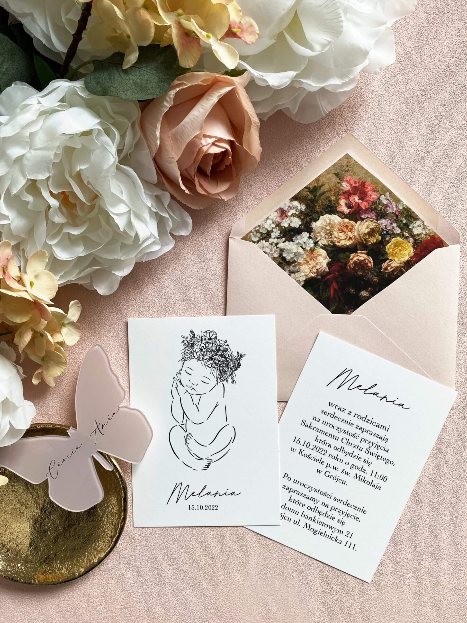 Eleganckie zaproszenie na Chrzest Święty dla dziewczynki
