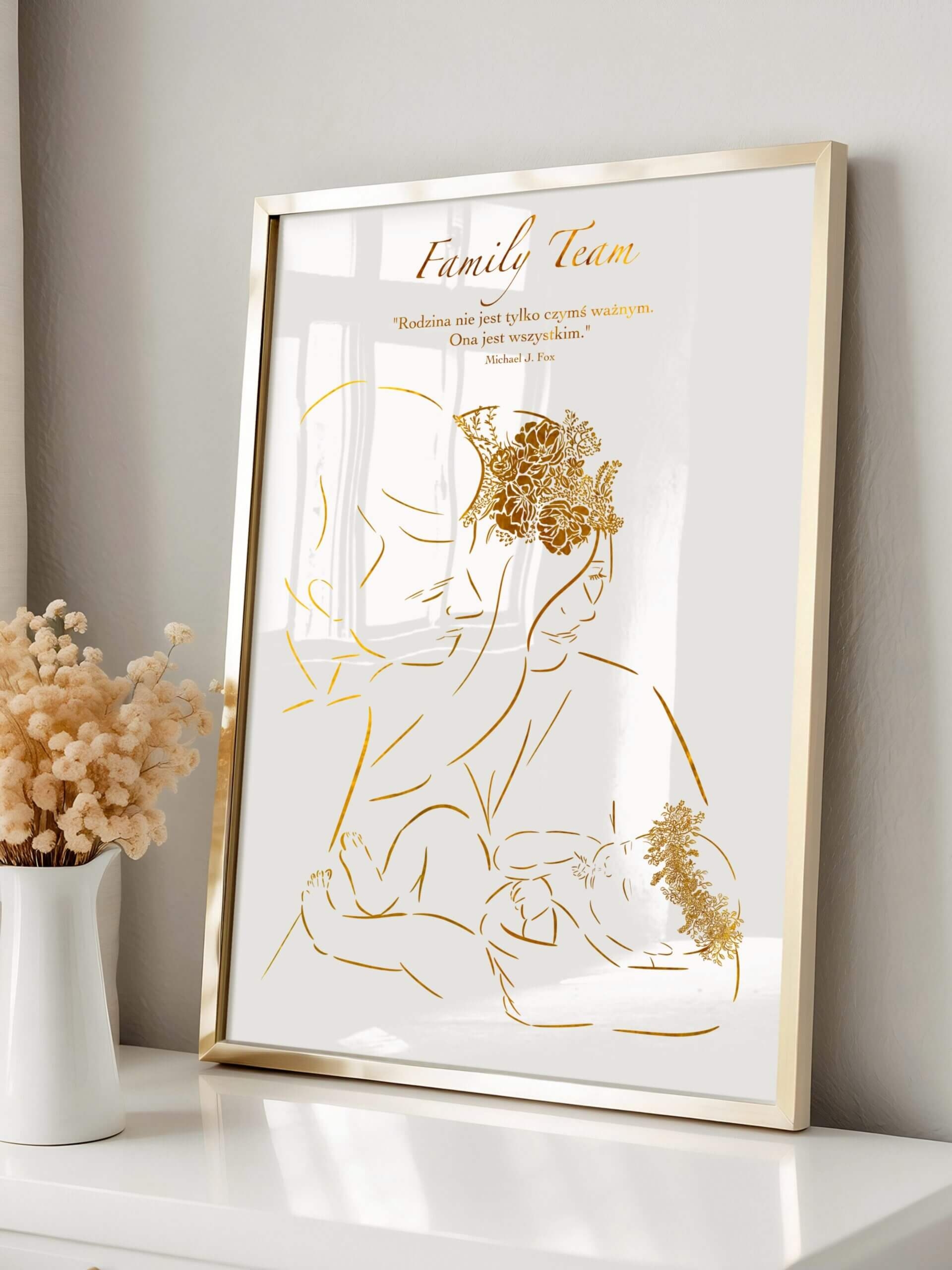 Złocony plakat rodzinny - prezent na rocznicę ślubu A4