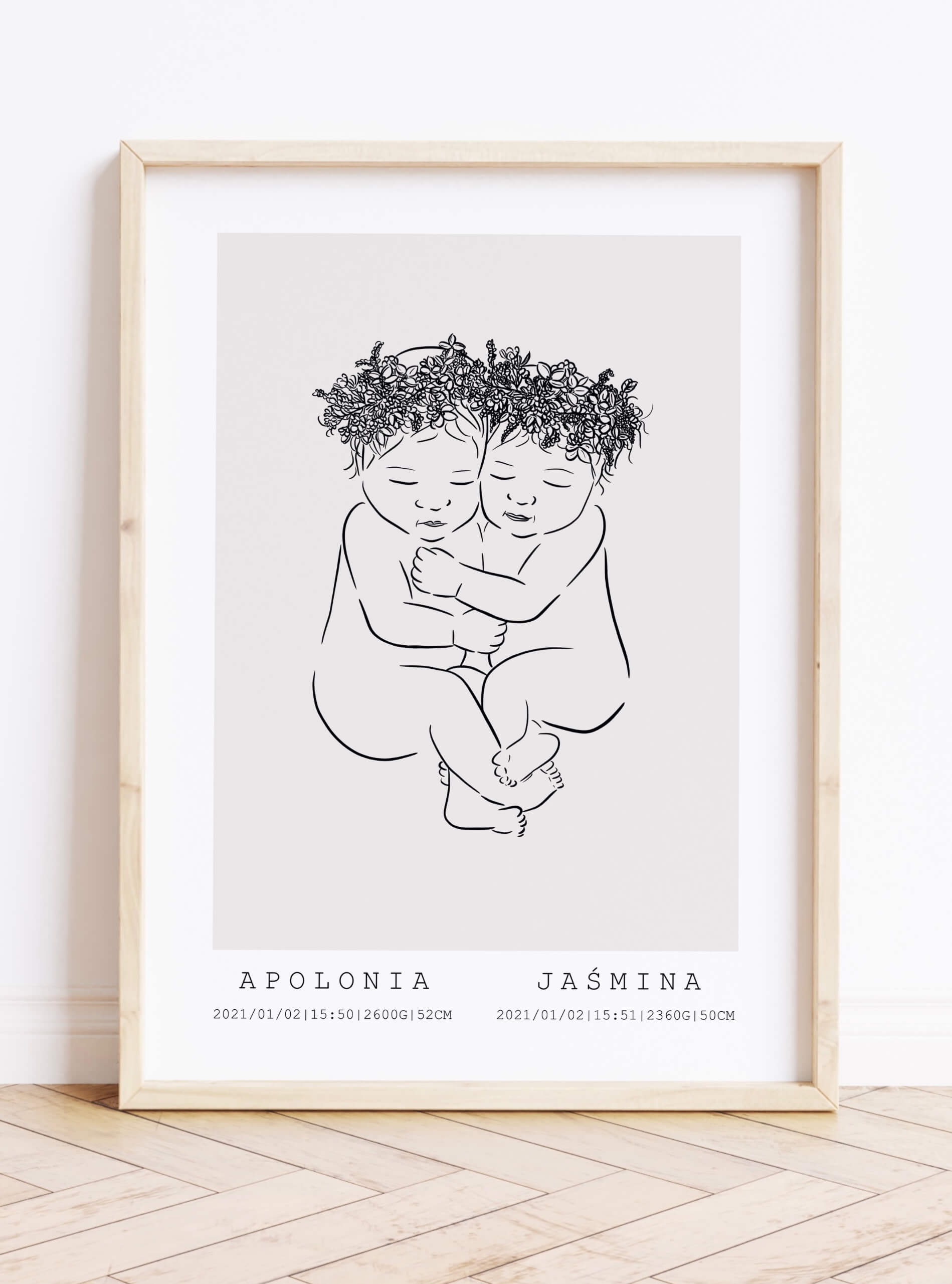 Prezent dla bliźniąt - metryczka z bliźniętami, Wzór 3 A4