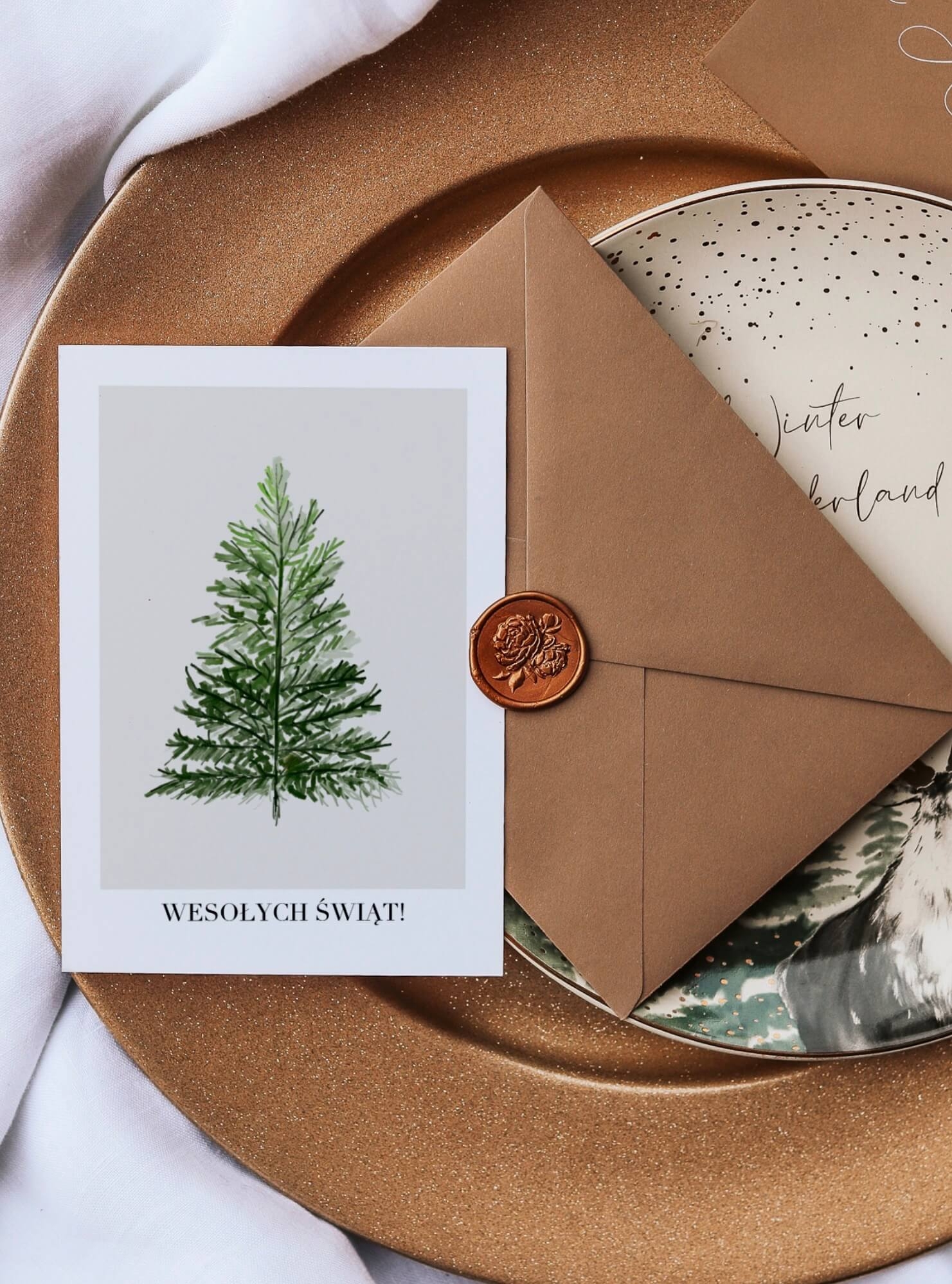 Kartki świąteczne firmowe - zestaw 50 sztuk kartek "Minimalistyczna choinka"