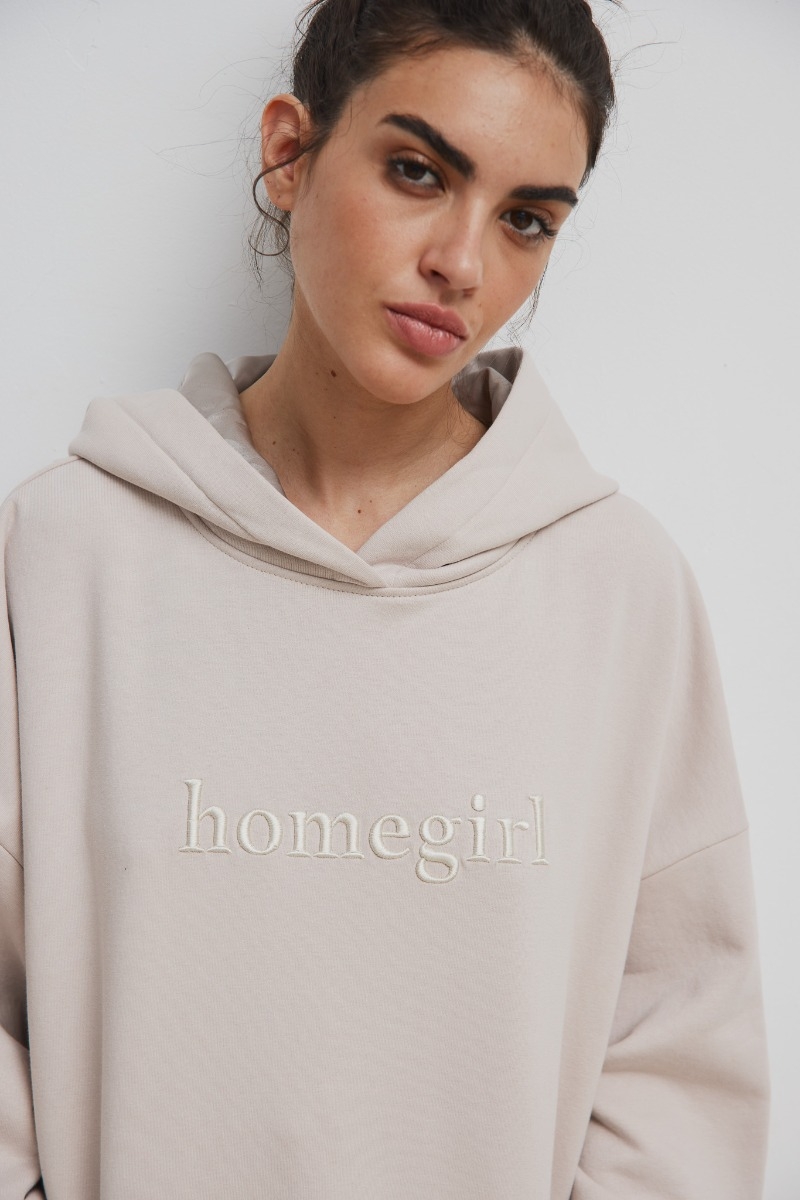 Bluza typu oversize z HAFTEM, w kolorze WHITE SAND