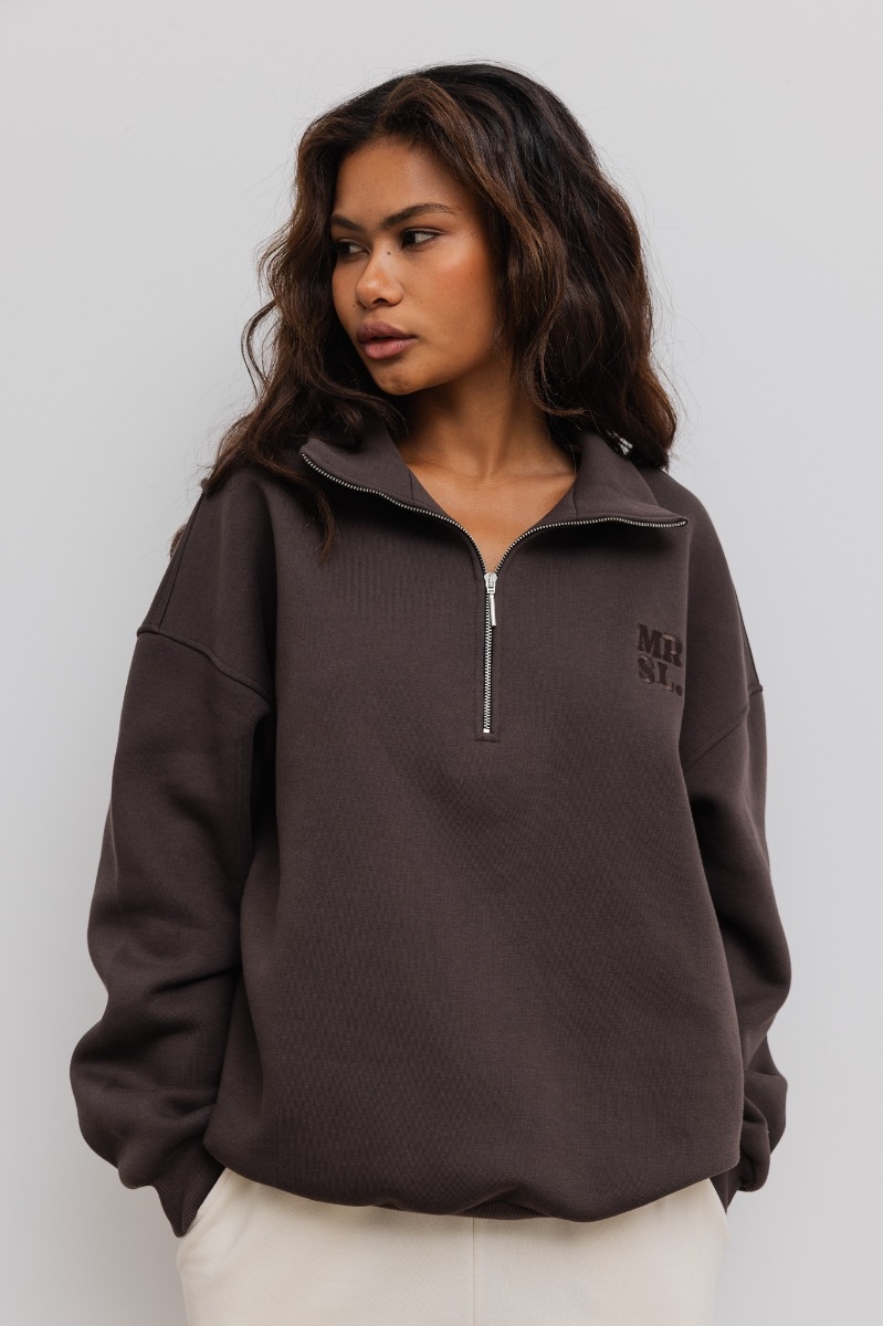 Bluza oversize z zamkiem w kolorze BROWN