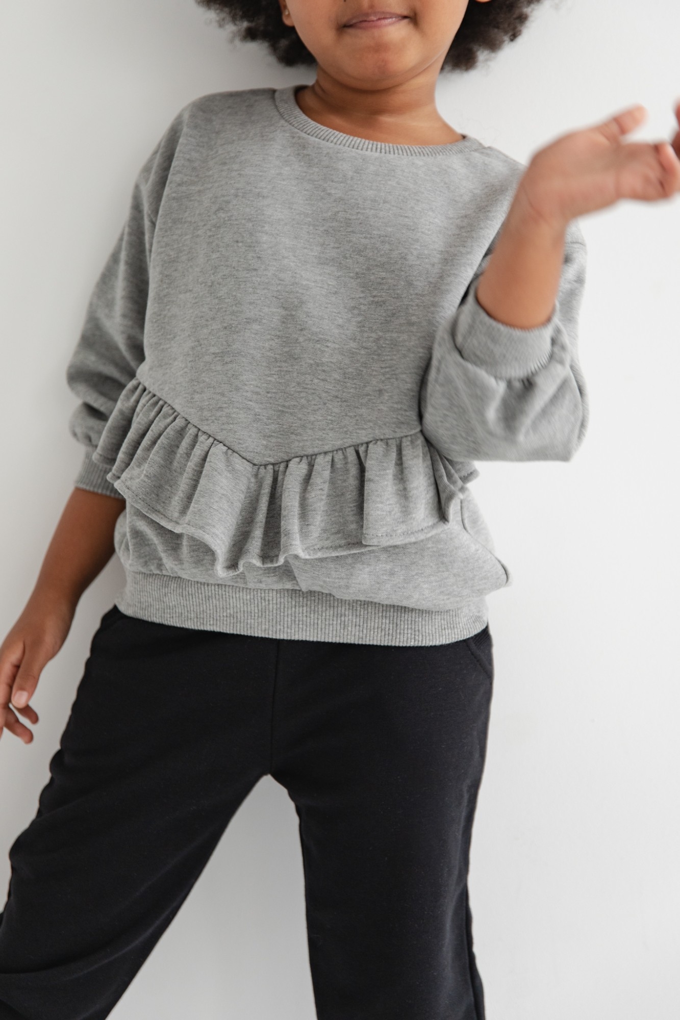 MINI bluza oversize z falbanką na dole w kolorze MEDIUM GREY MELANGE - ANGEL-80-86 (12
