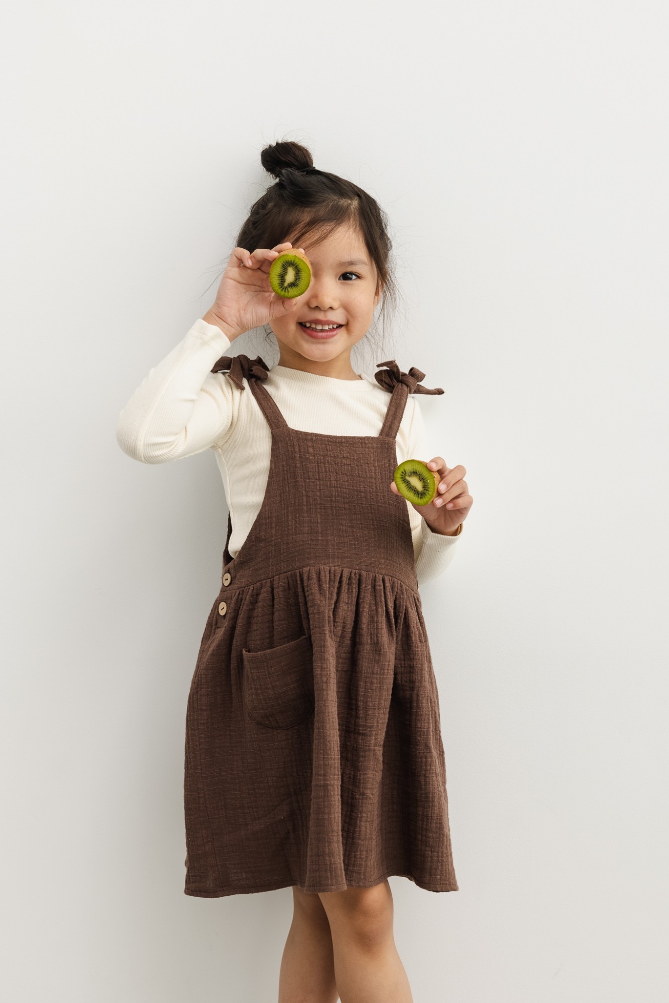 MINI sukienka z lnem oraz kieszonką w kolorze CACAO SHAKE - MIRABELL-80-86 (12