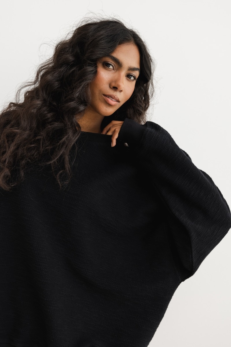 Bluza damska o DELIKATNEJ STRUKTURZE w kolorze TOTALLY BLACK